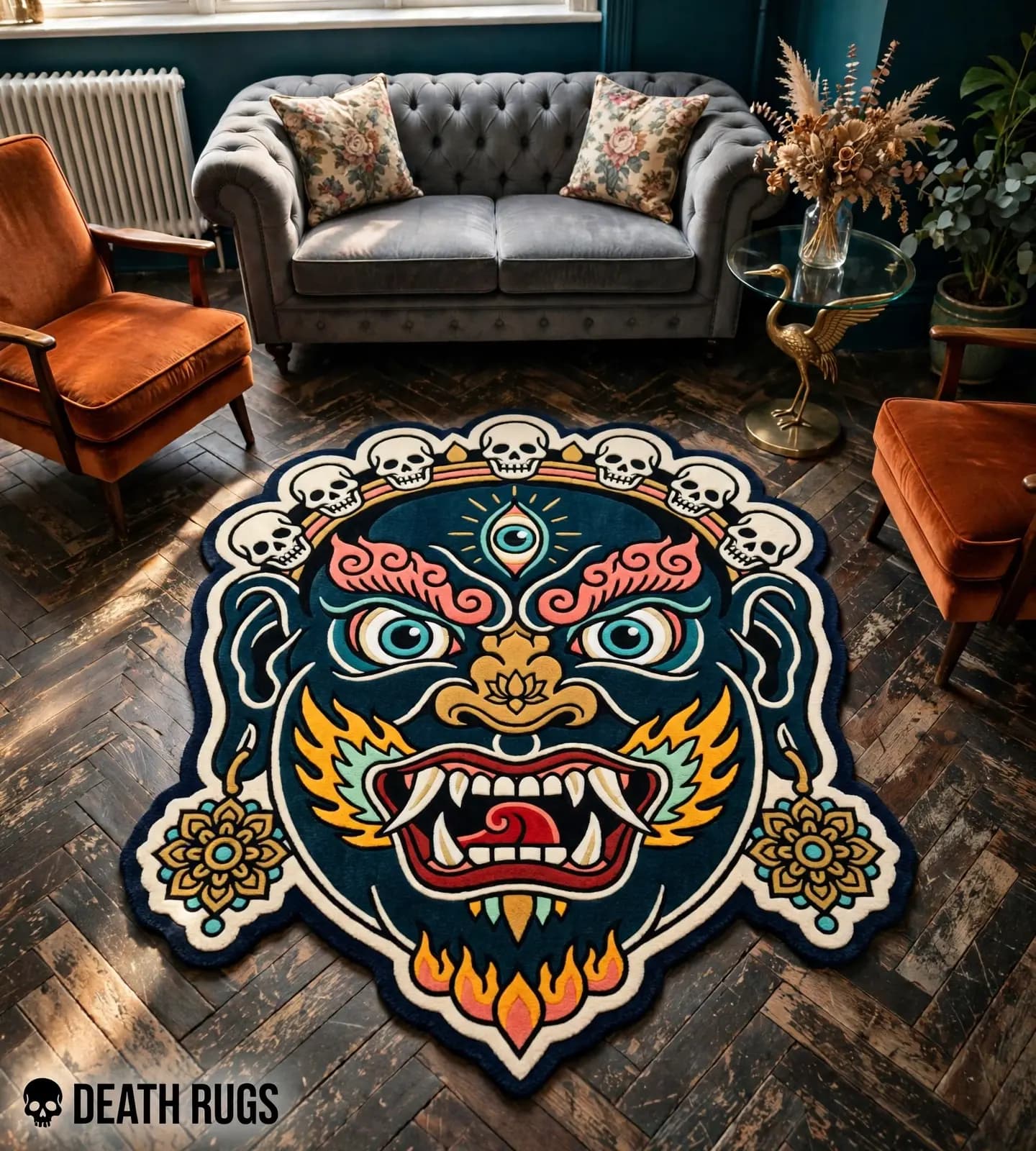 Crown of Skulls Mahakala Rugs thumbnail 5