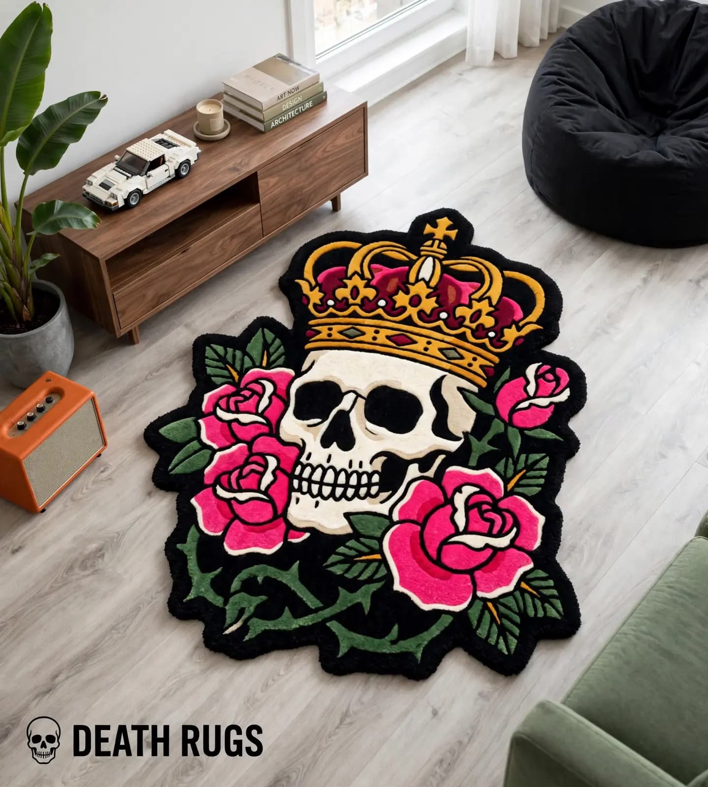 Crowned Skull & Pink Roses Rugs thumbnail 4