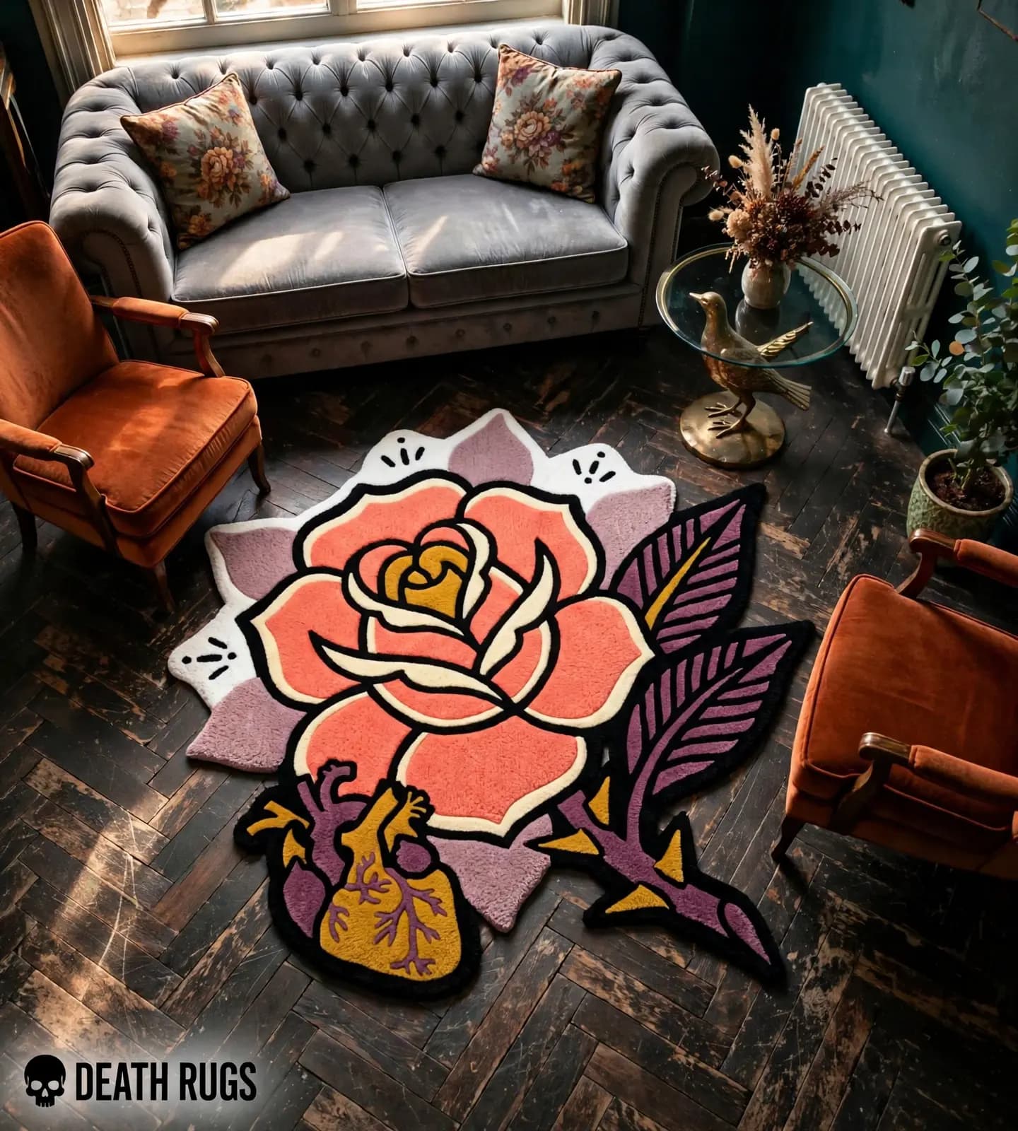 Emerald Skull Rose Rugs thumbnail 6
