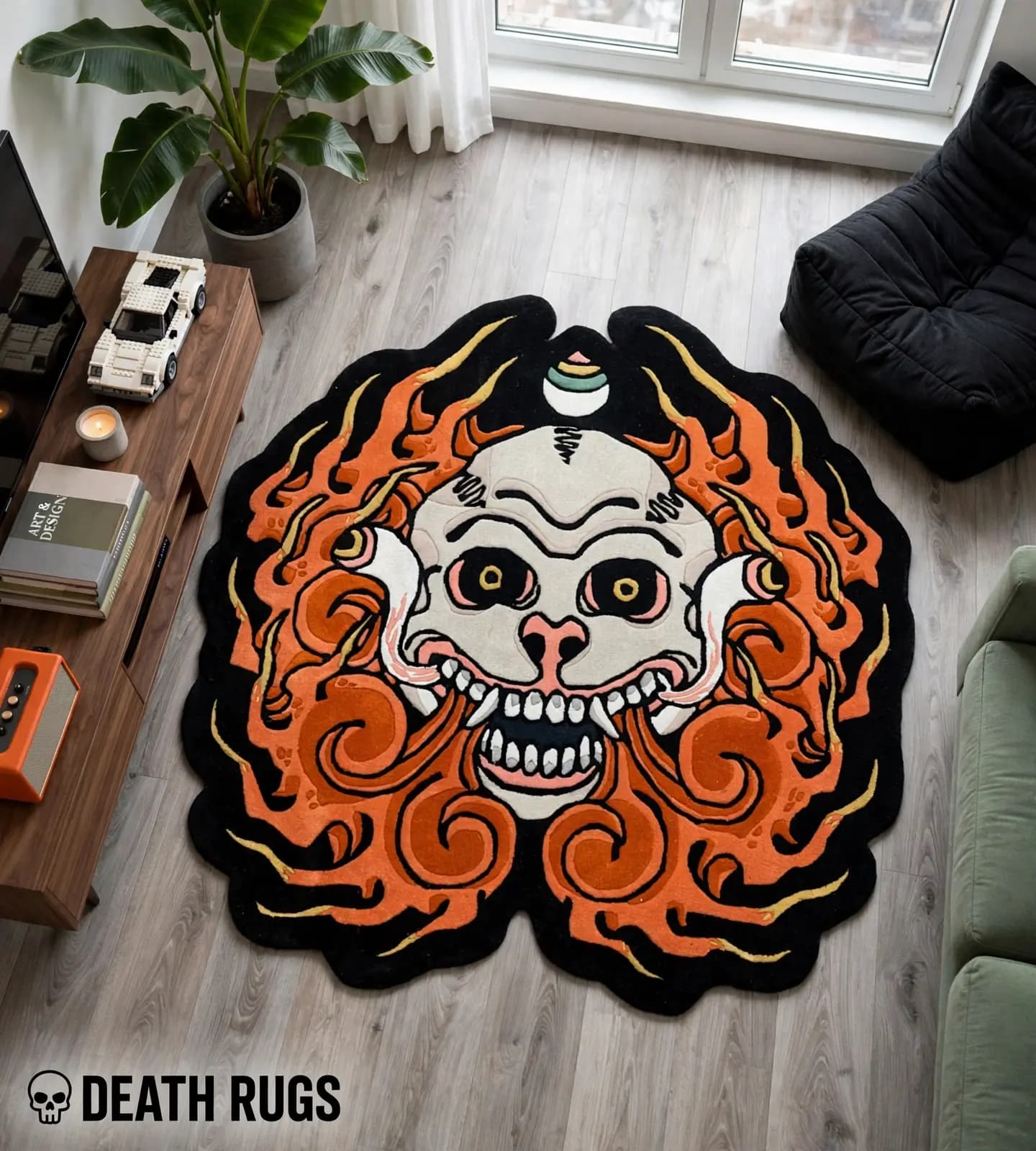 Flame Oni Skull Rugs alternate