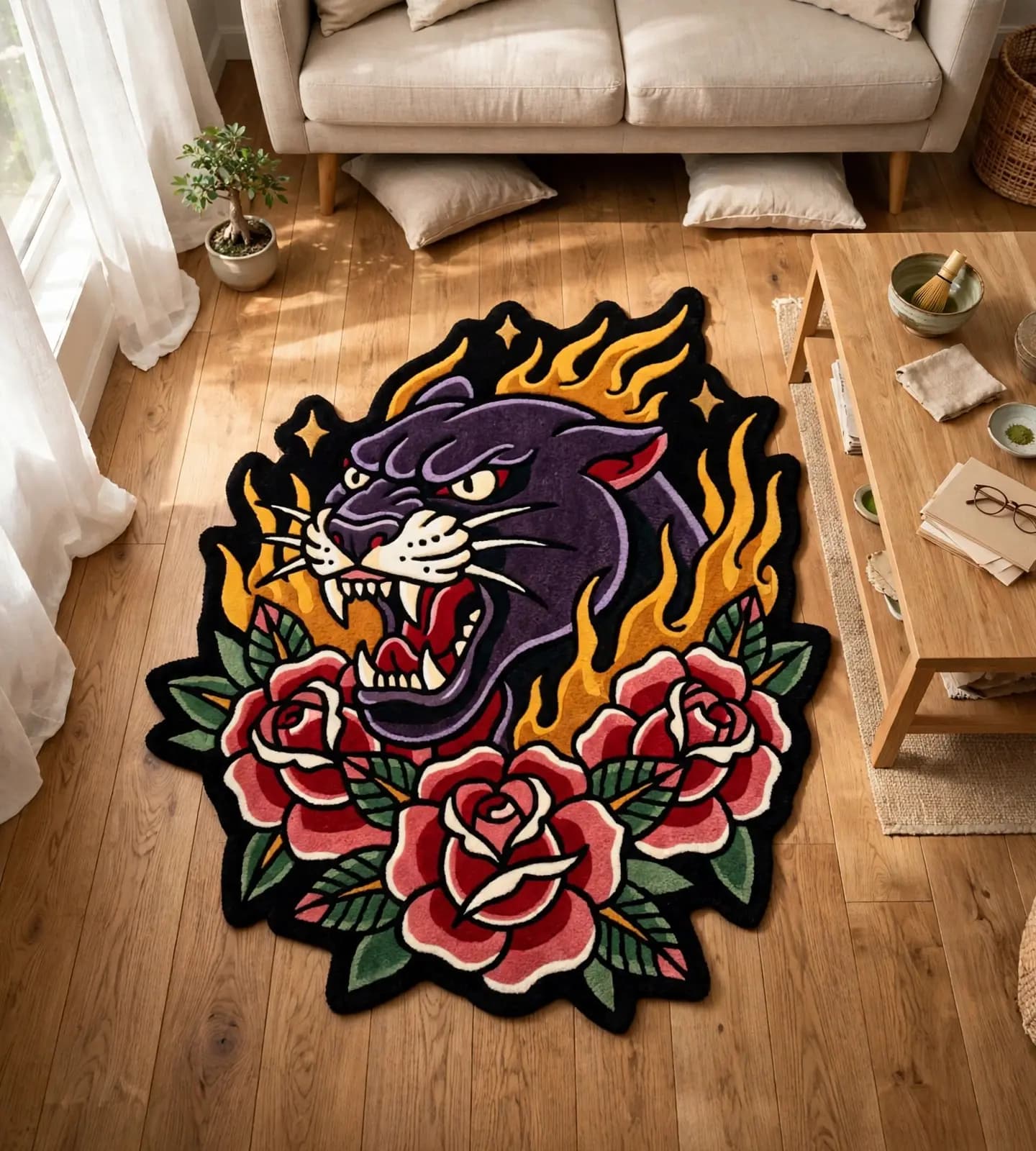 Flaming Panther Roses Rugs thumbnail 6