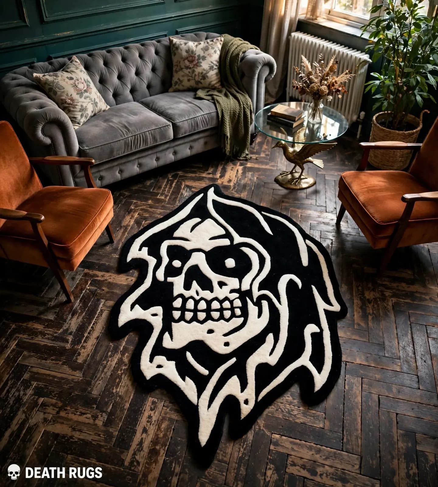 Hooded Reaper Skull Rugs thumbnail 5