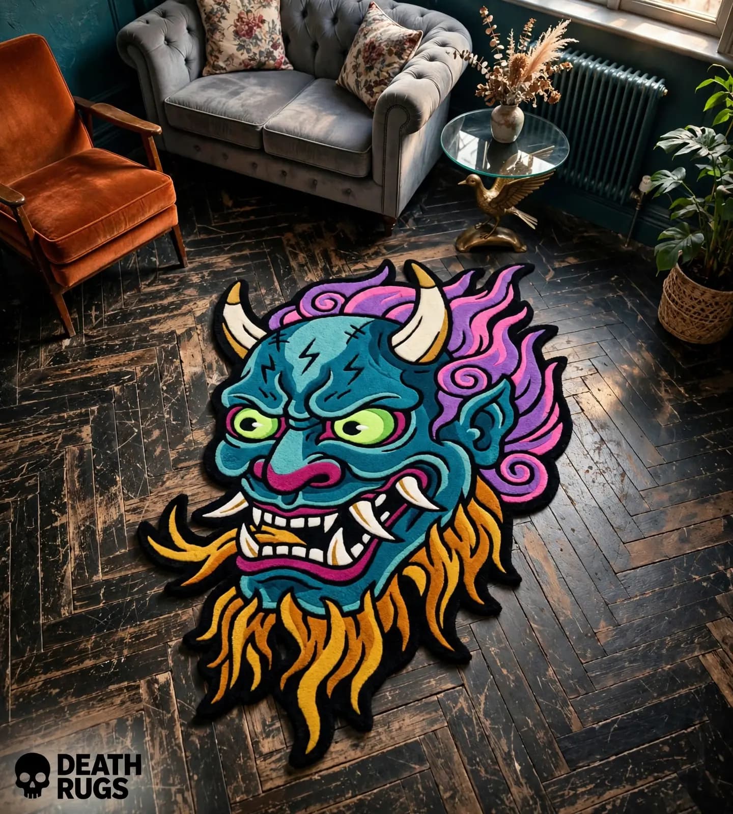 Neon Hannya Oni Rugs thumbnail 4