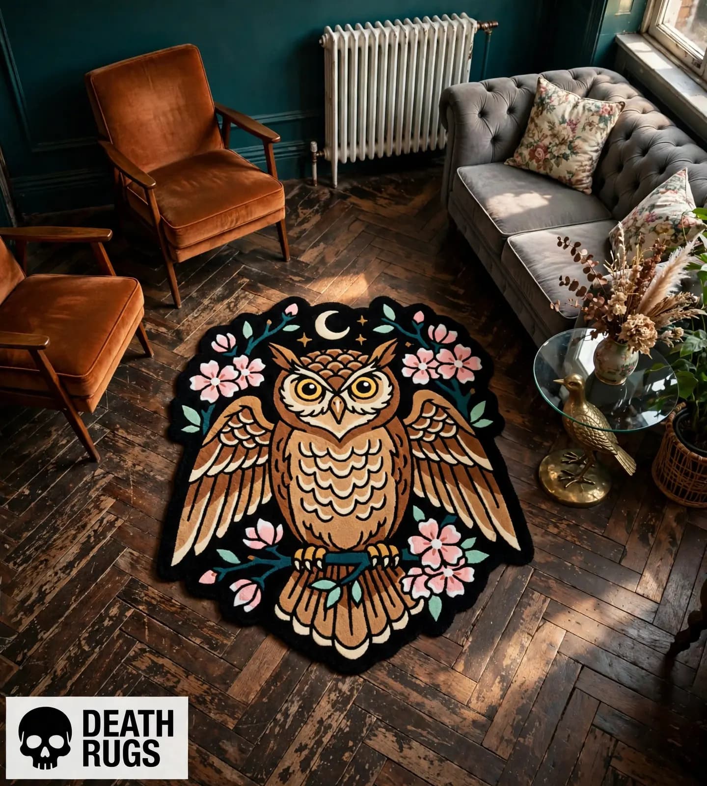 Midnight Blossom Owl Rugs thumbnail 7