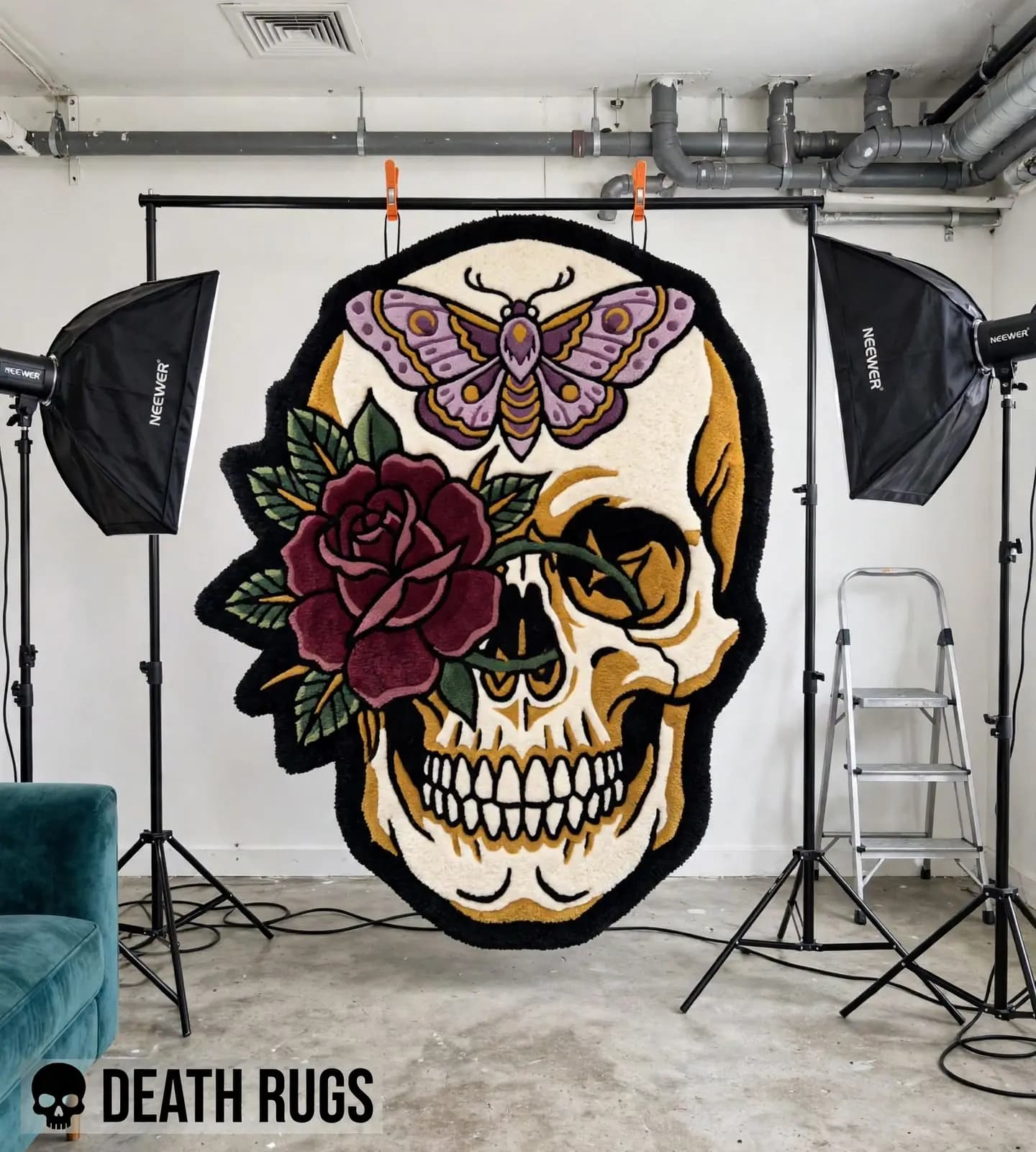 Skull, Moth & Crimson Rose Rugs thumbnail 6