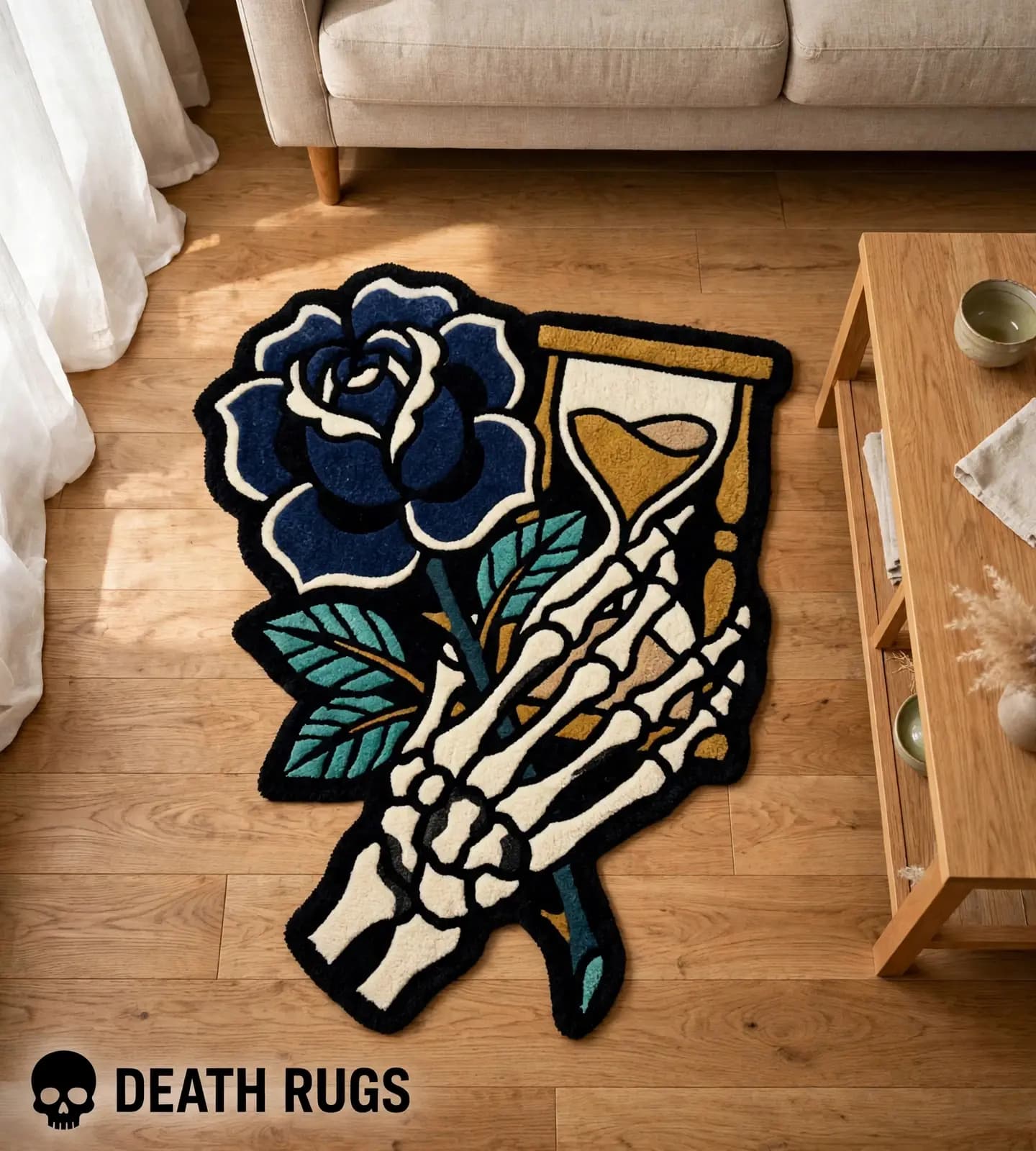 Skeleton Hand Navy Rose Rugs thumbnail 5