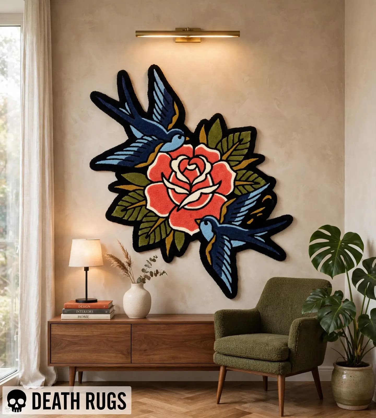 Swallows & Rose Tufted Rug thumbnail 4