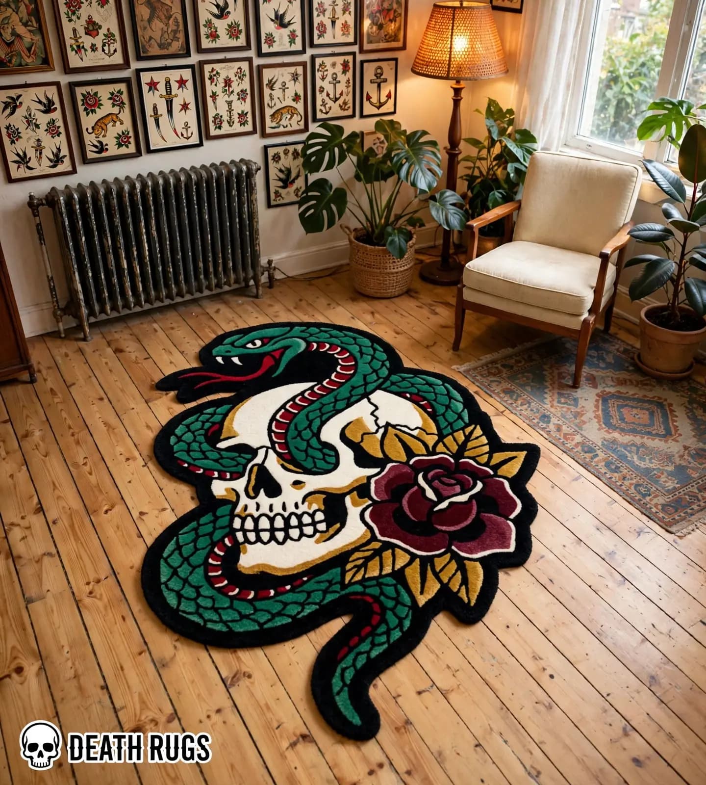Serpent Skull & Rose Tufted Rug thumbnail 4