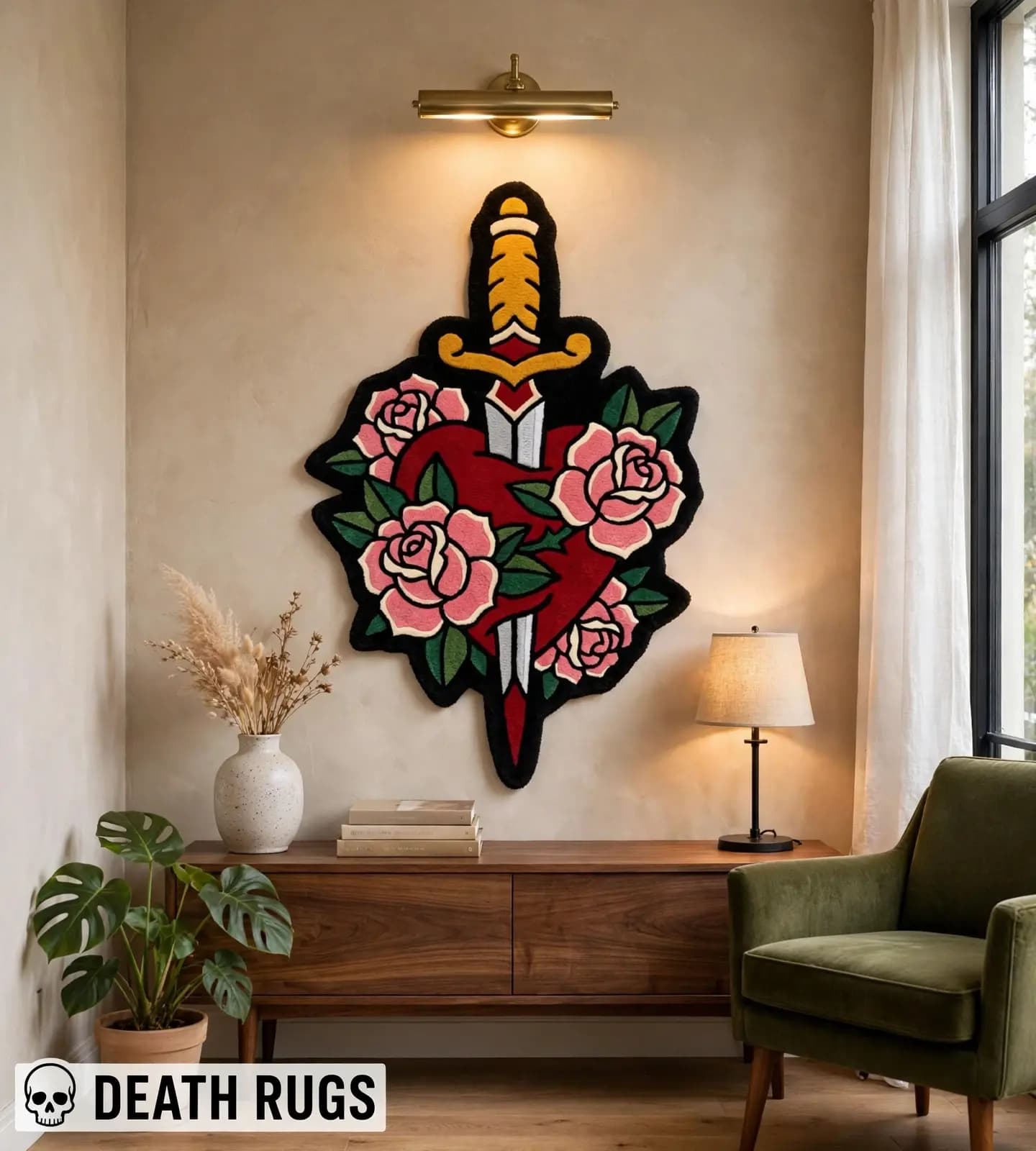 Dagger Heart & Roses Tufted Rug thumbnail 3