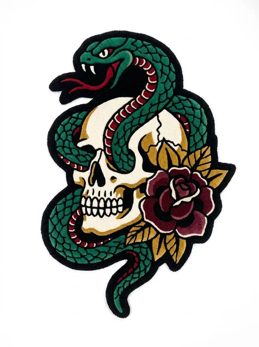 Serpent Skull & Rose Tufted Rug