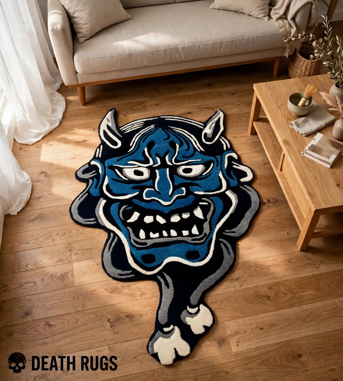 Blue Hannya Mask Rugs thumbnail 5