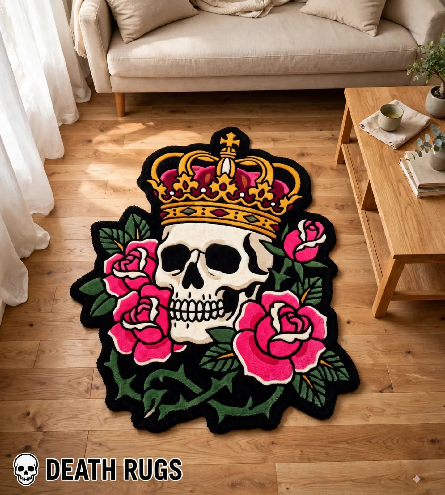 Crowned Skull & Pink Roses Rugs alternate