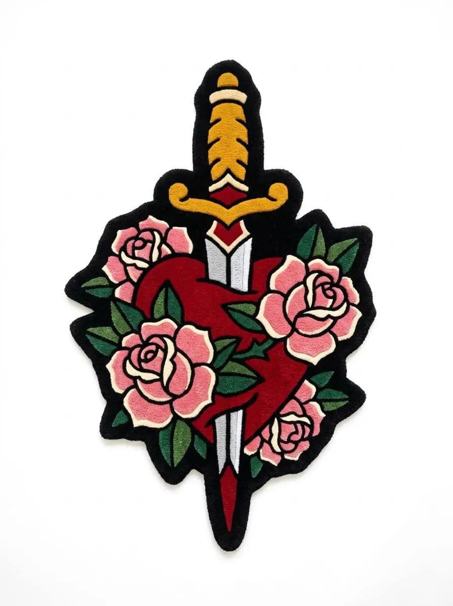 Dagger Heart & Roses Tufted Rug