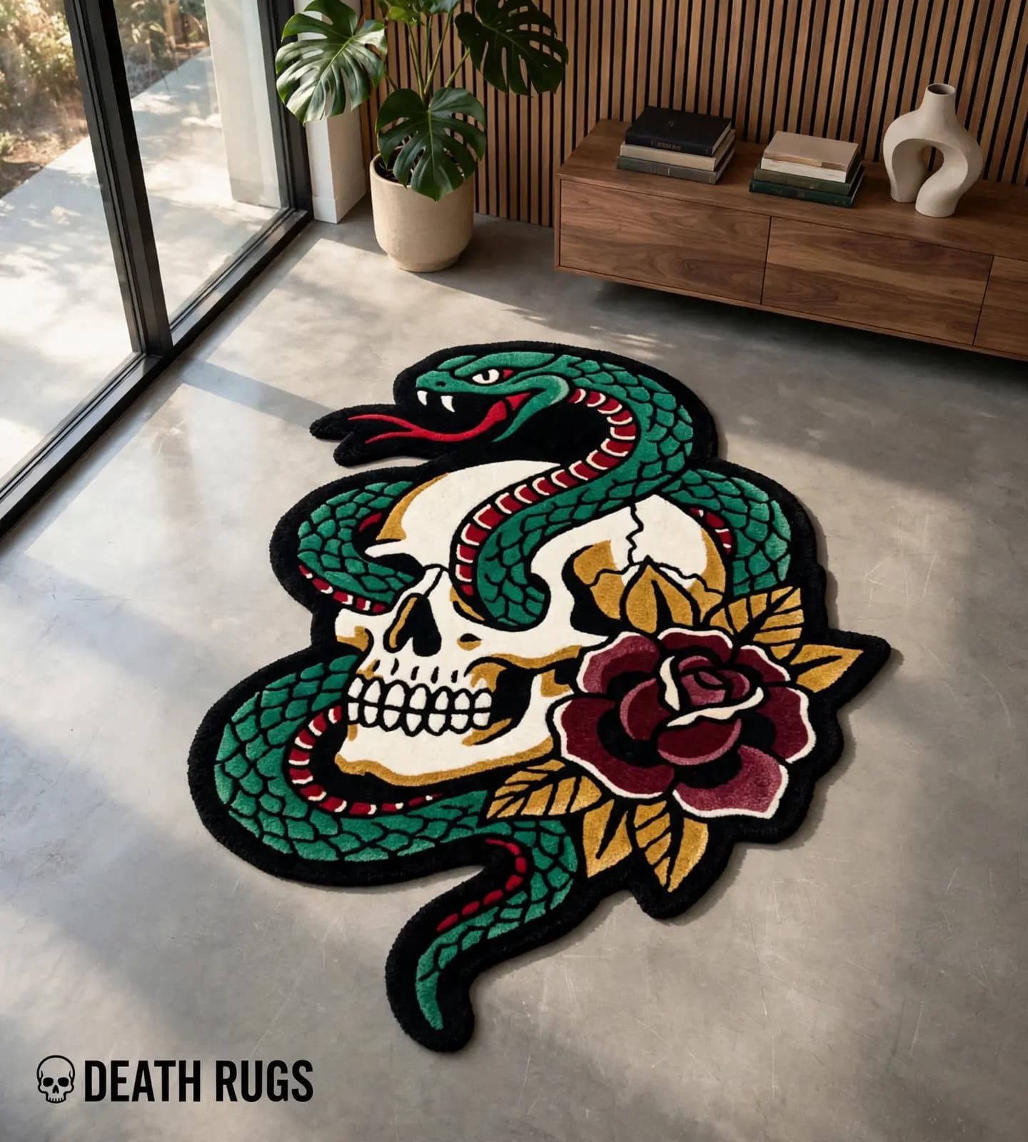 Serpent Skull & Rose Tufted Rug thumbnail 3