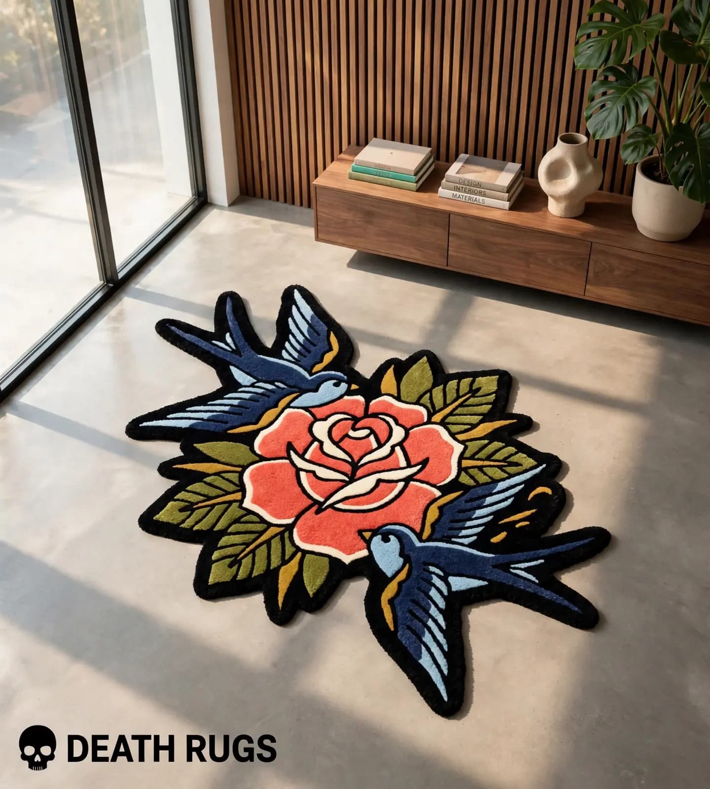 Swallows & Rose Tufted Rug thumbnail 2