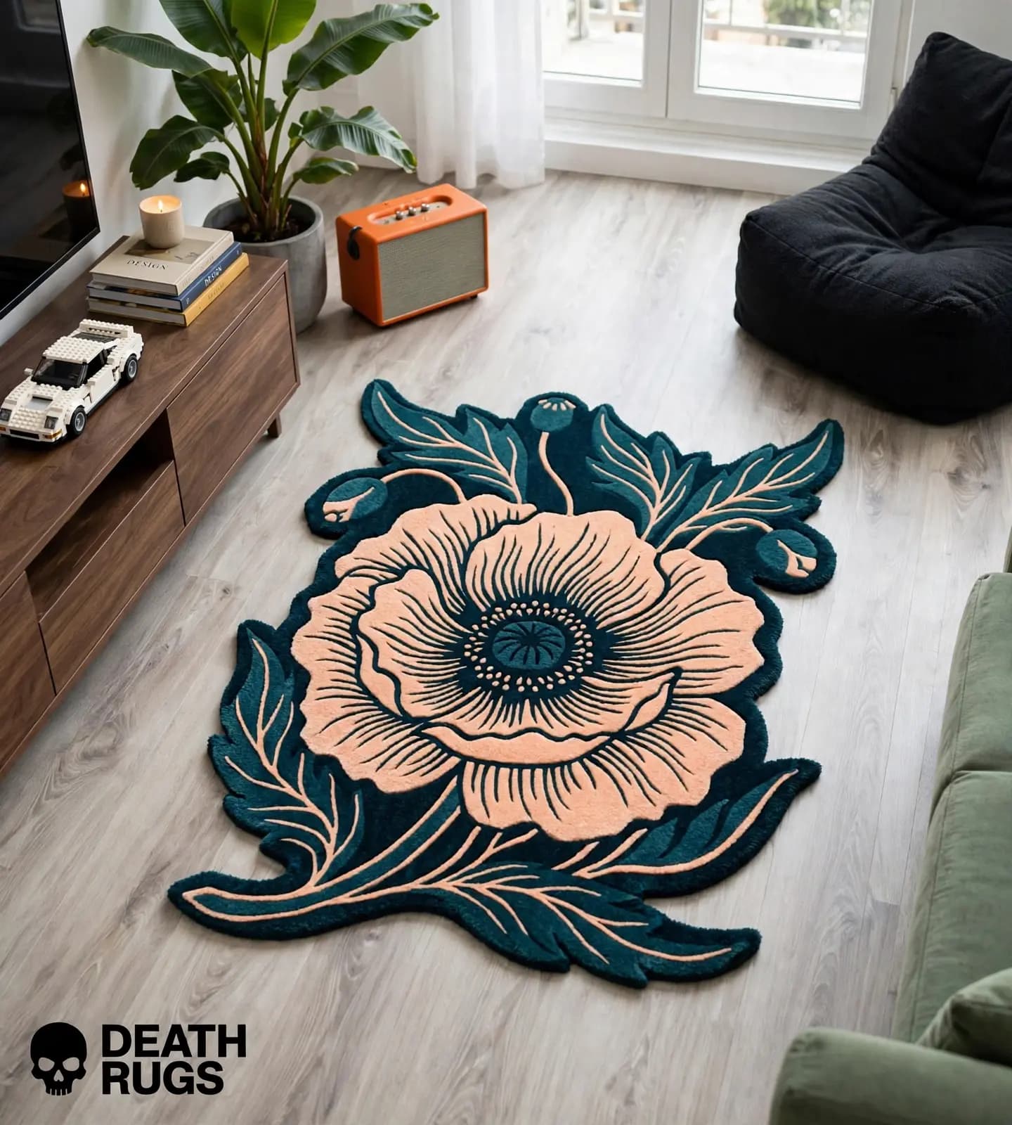 Teal Poppy Bloom Rugs thumbnail 4