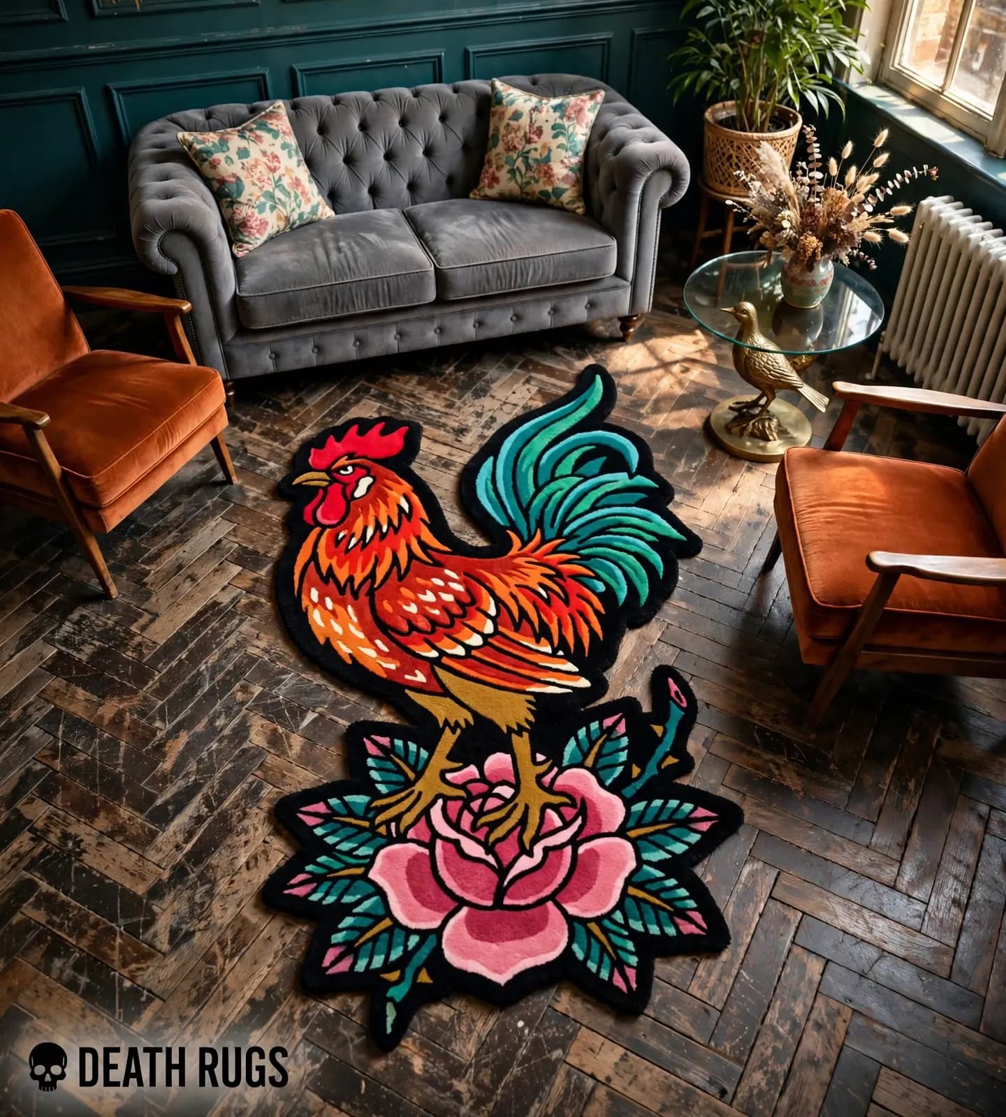 Rooster & Blooming Rose Rugs thumbnail 5