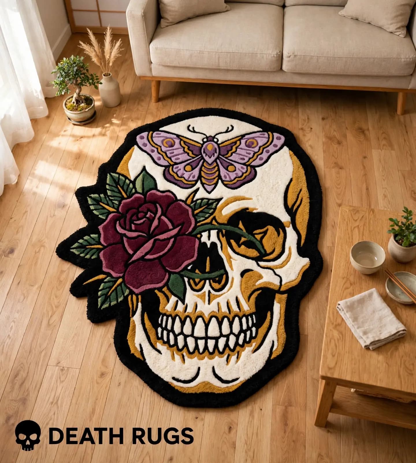 Skull, Moth & Crimson Rose Rugs thumbnail 8
