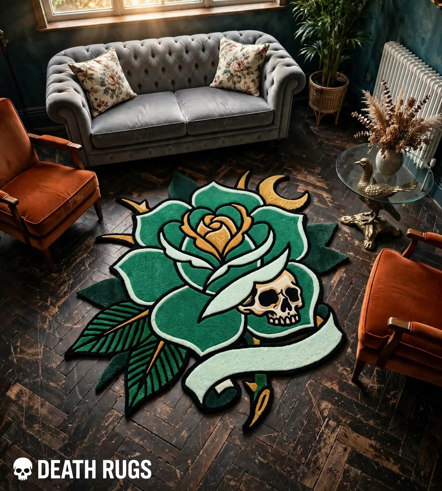 Emerald Skull Rose Rugs thumbnail 6