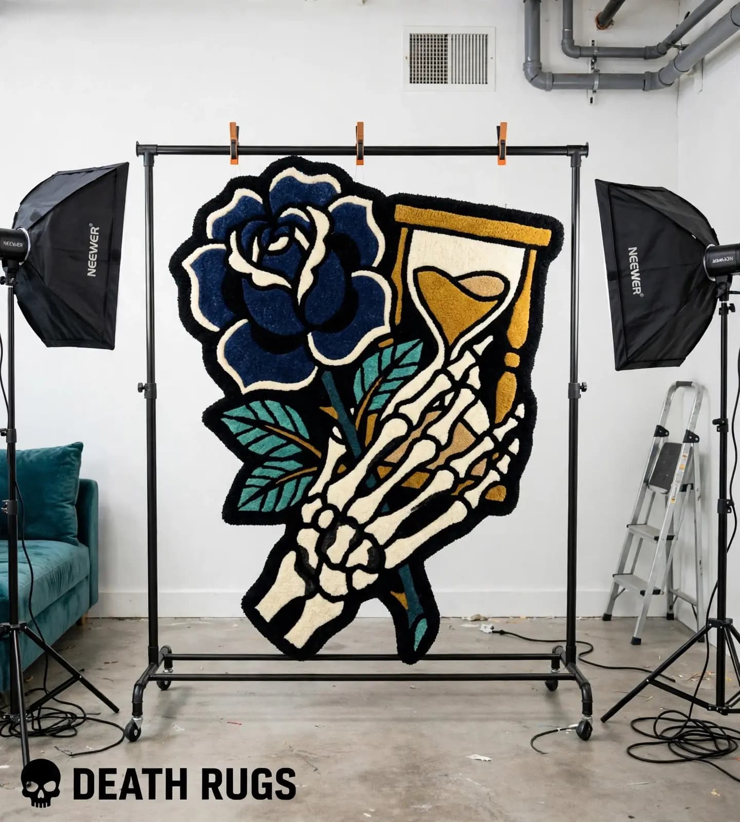 Skeleton Hand Navy Rose Rugs thumbnail 7