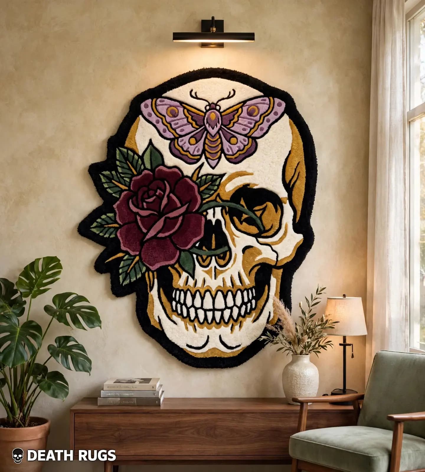 Skull, Moth & Crimson Rose Rugs thumbnail 7