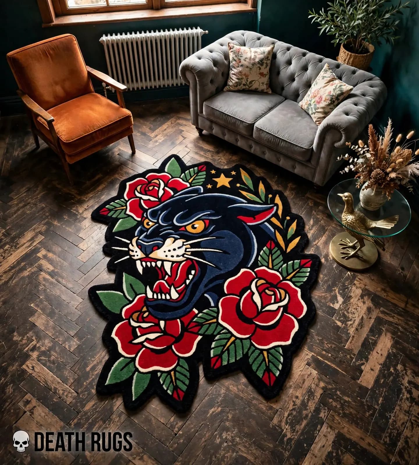 Midnight Panther Roses Rugs thumbnail 3