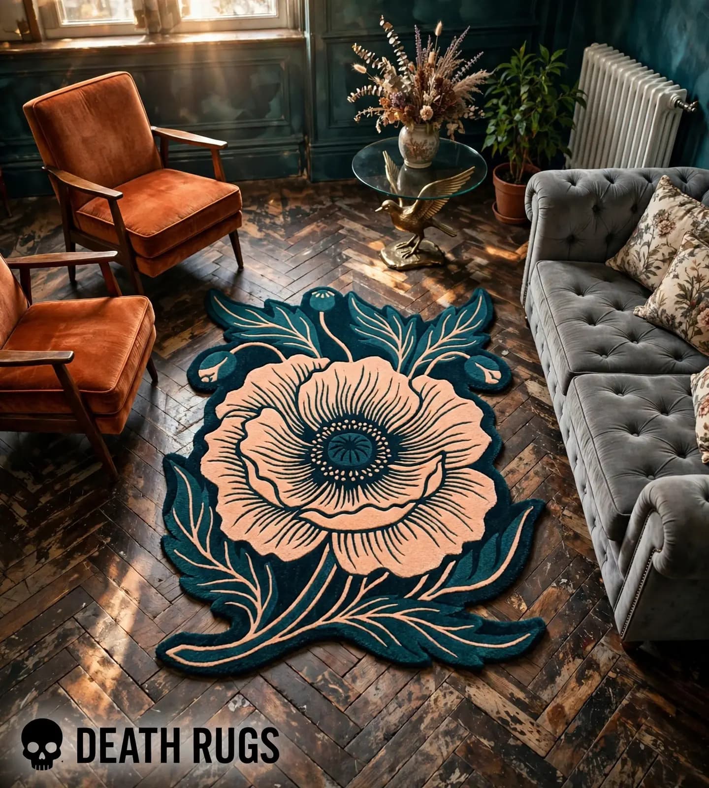 Teal Poppy Bloom Rugs thumbnail 7