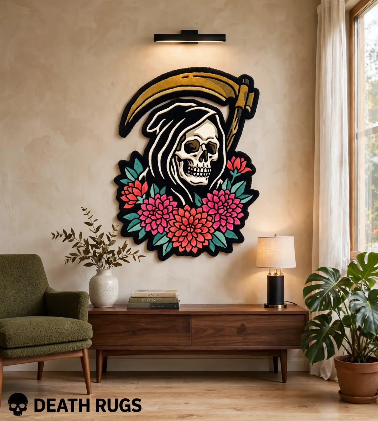 Grim Reaper & Chrysanthemums Rugs alternate
