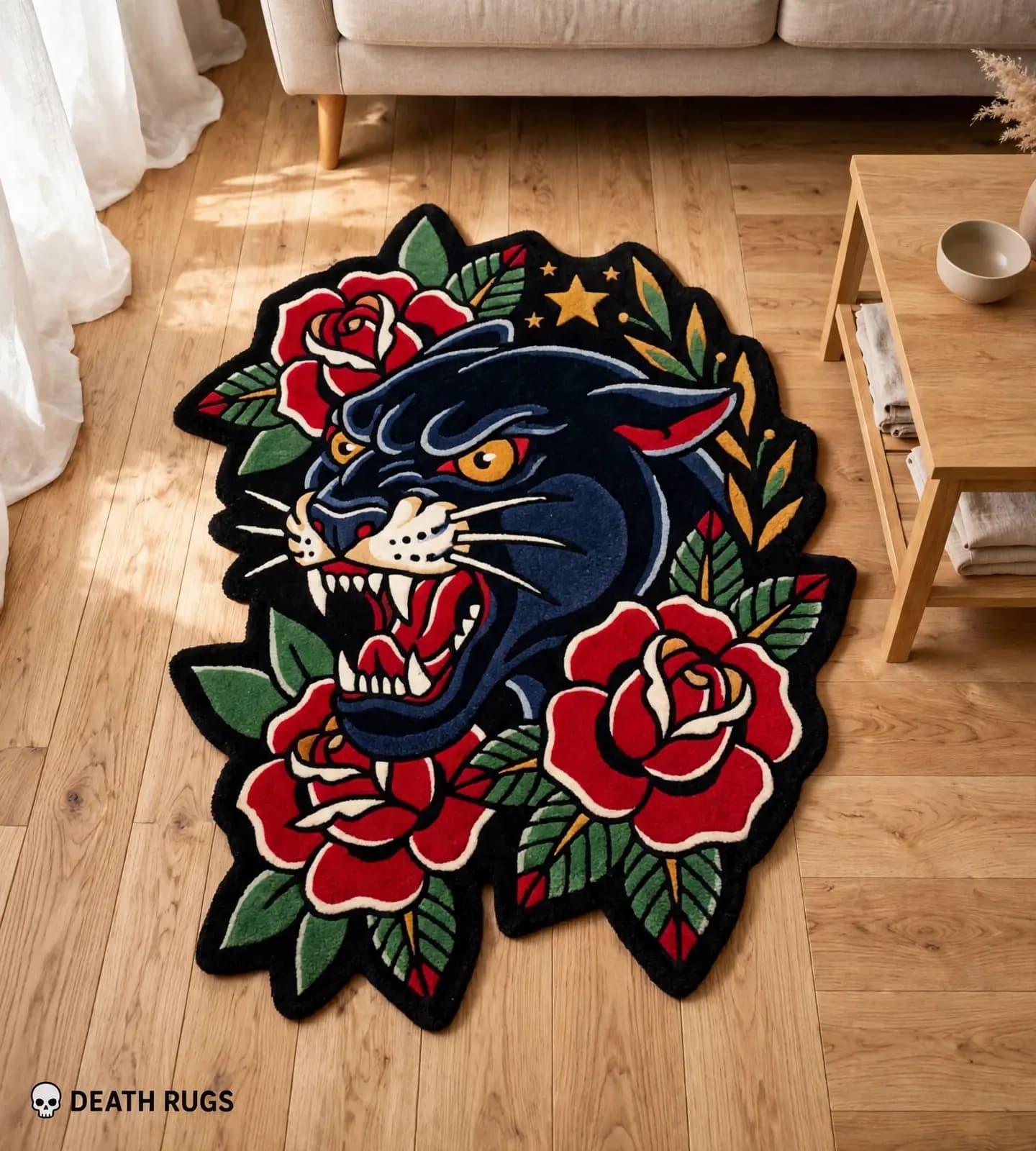 Midnight Panther Roses Rugs thumbnail 5