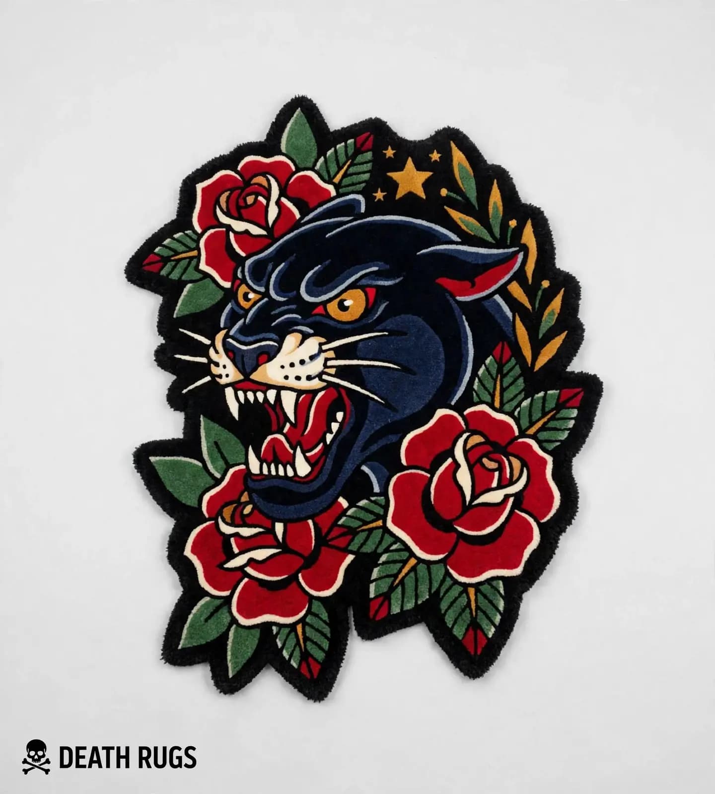 Midnight Panther Roses Rugs