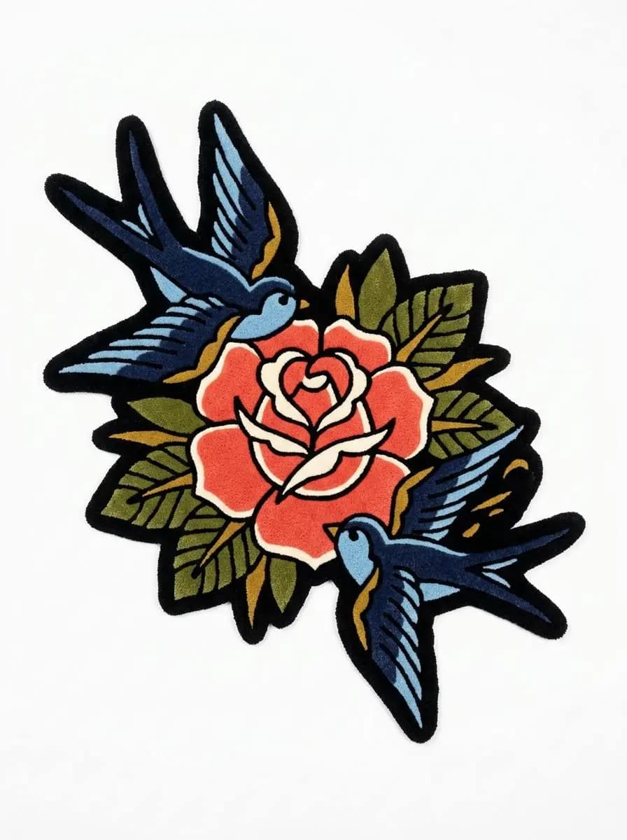Swallows & Rose Tufted Rug