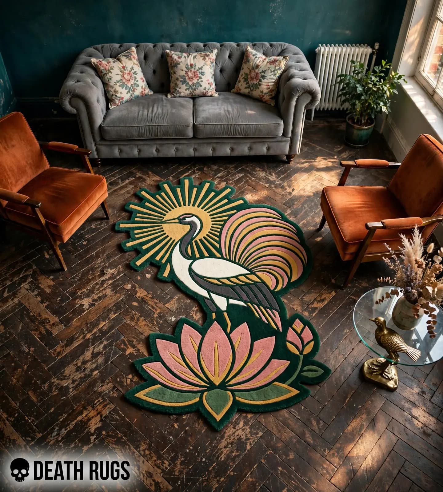 Sunrise Crane Lotus Rugs thumbnail 3