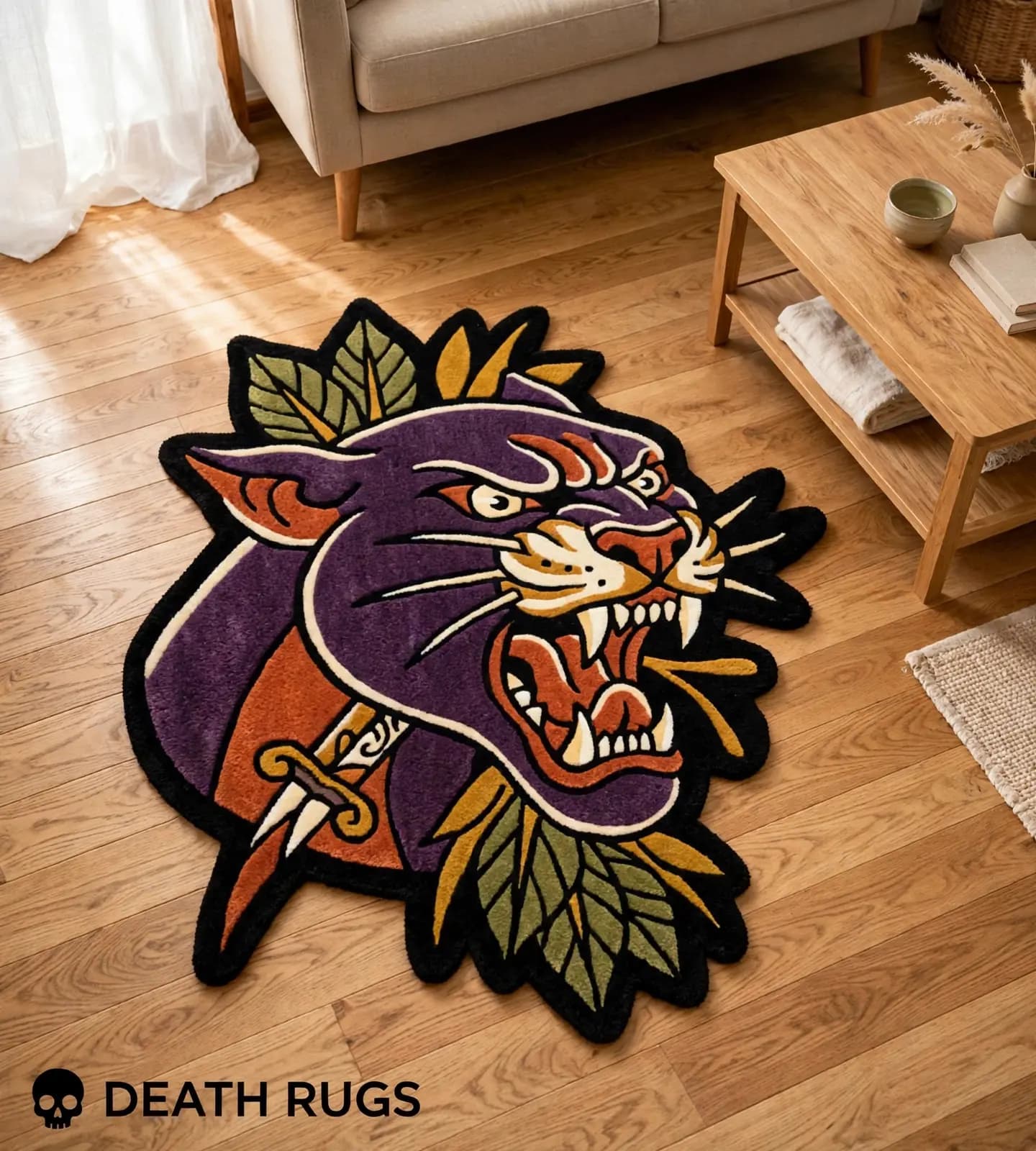 Purple Panther & Dagger Tufted Rug thumbnail 1