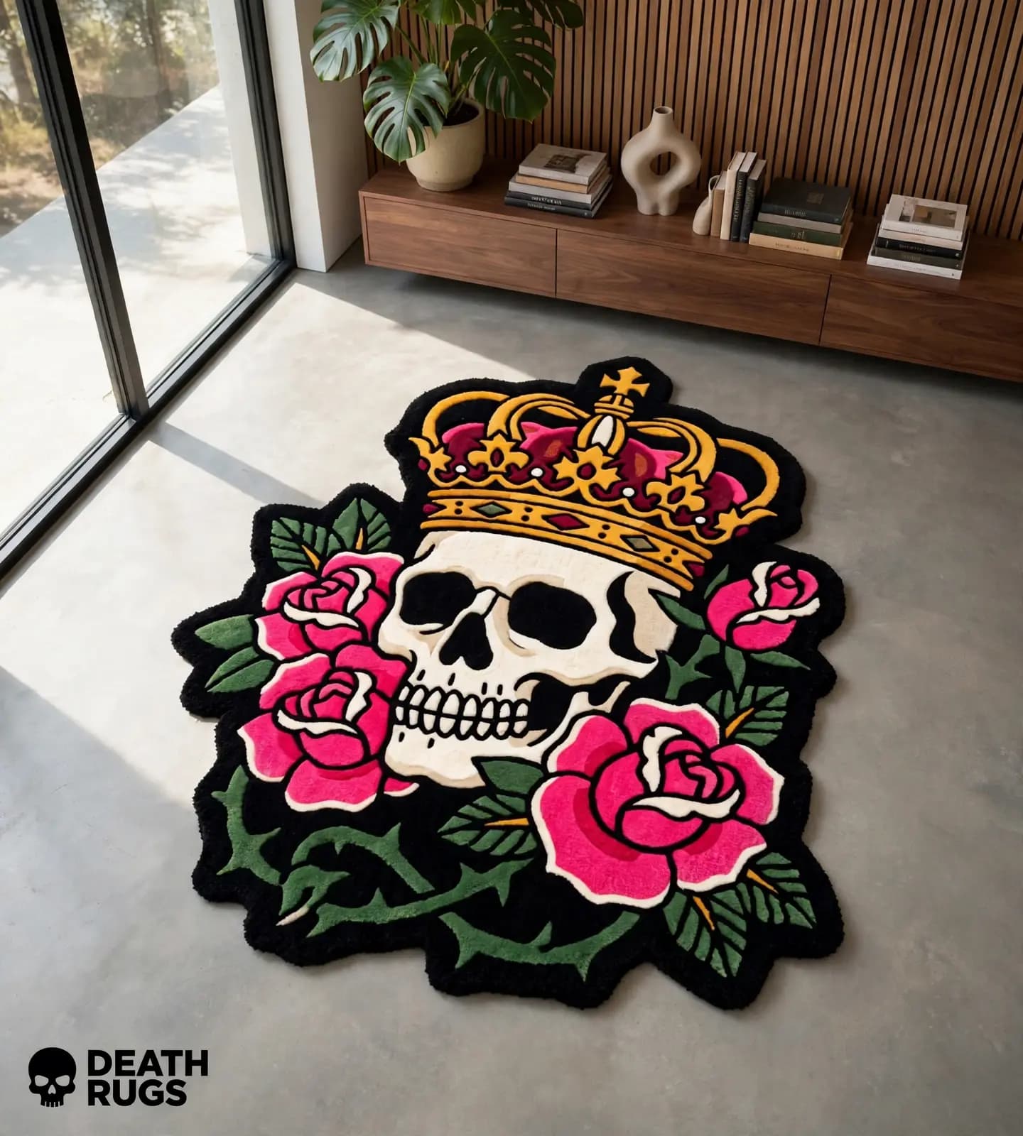 Crowned Skull & Pink Roses Rugs thumbnail 8