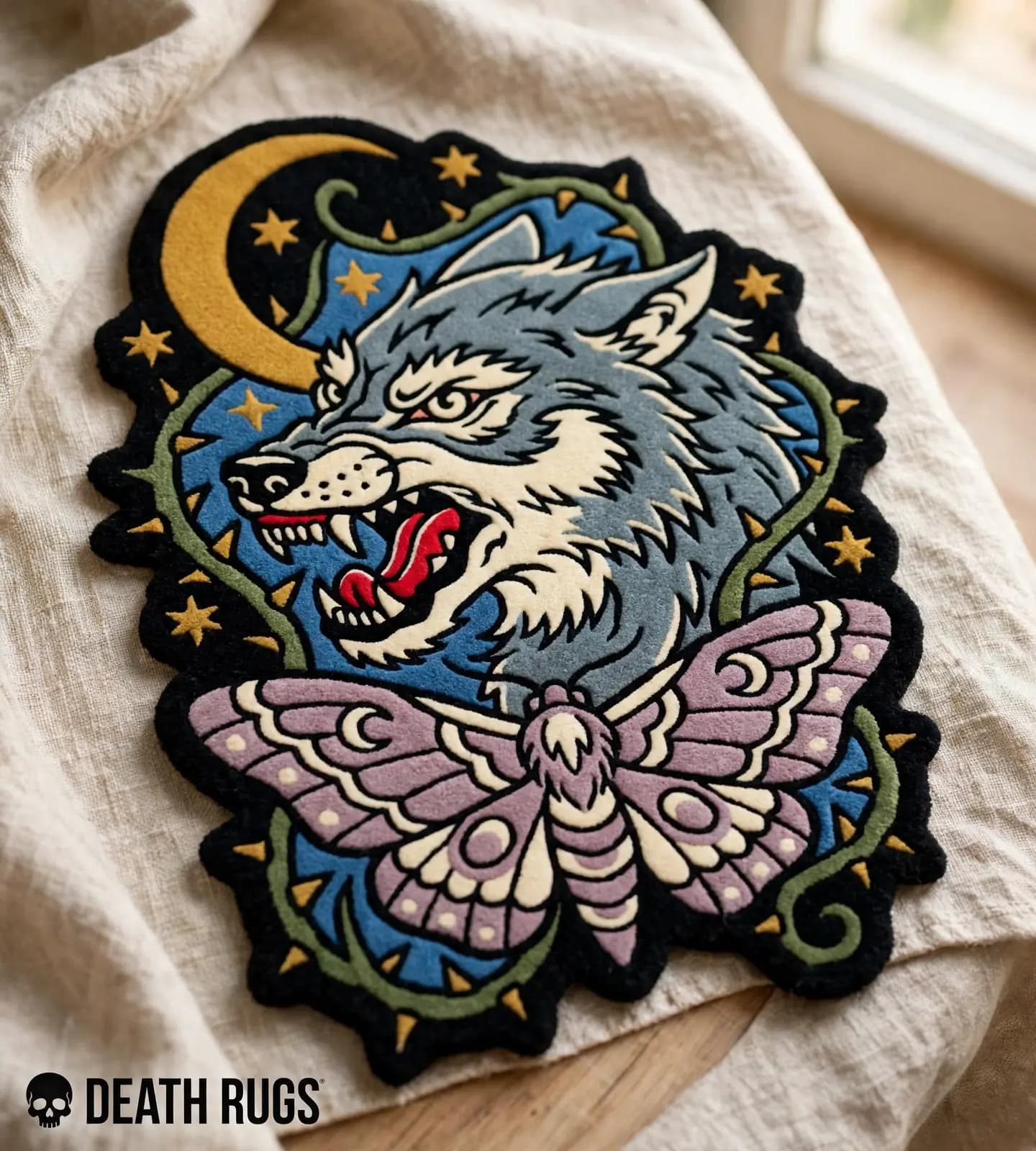 Moonlit Wolf and Moth Rugs thumbnail 6