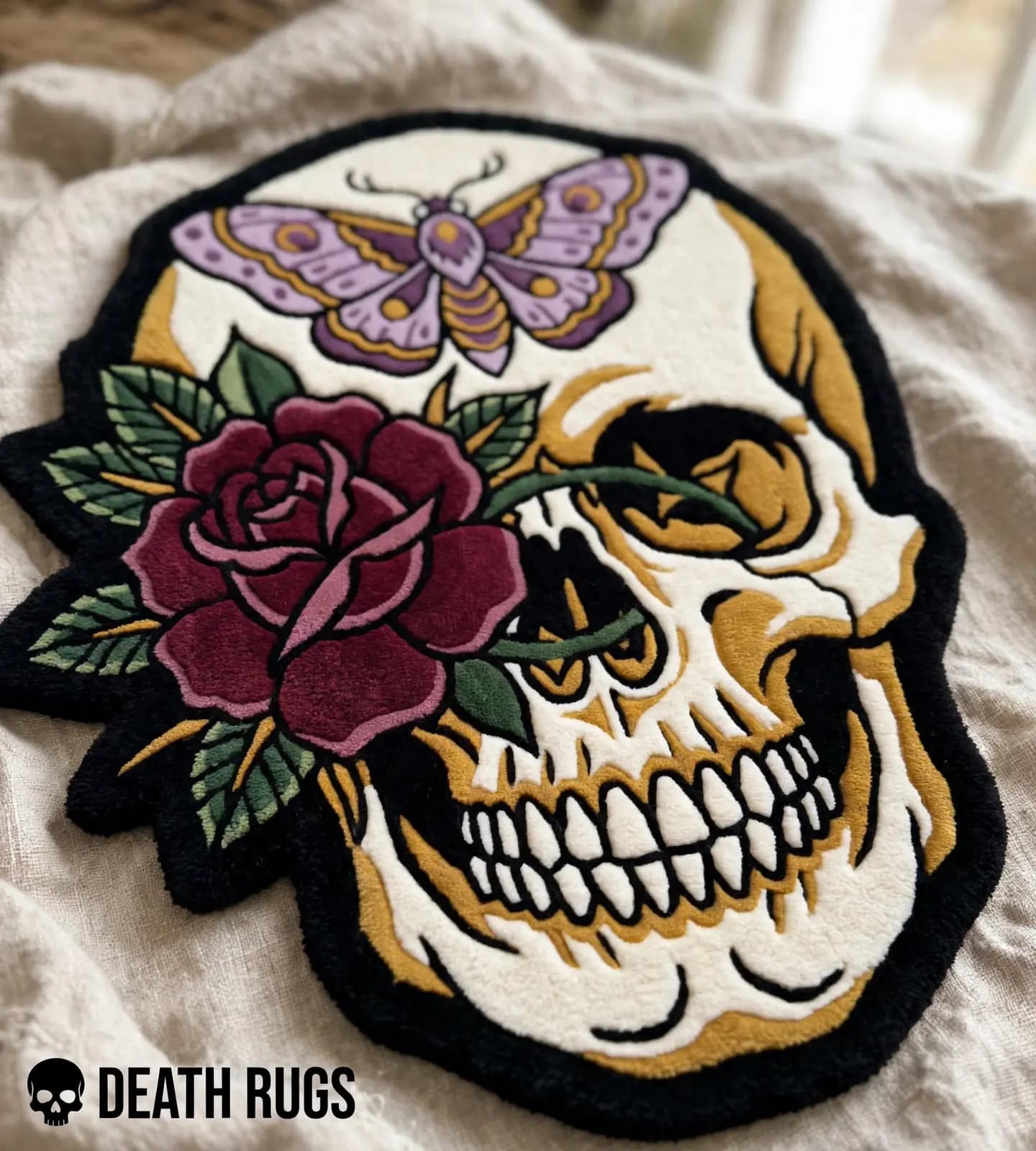 Skull, Moth & Crimson Rose Rugs thumbnail 3