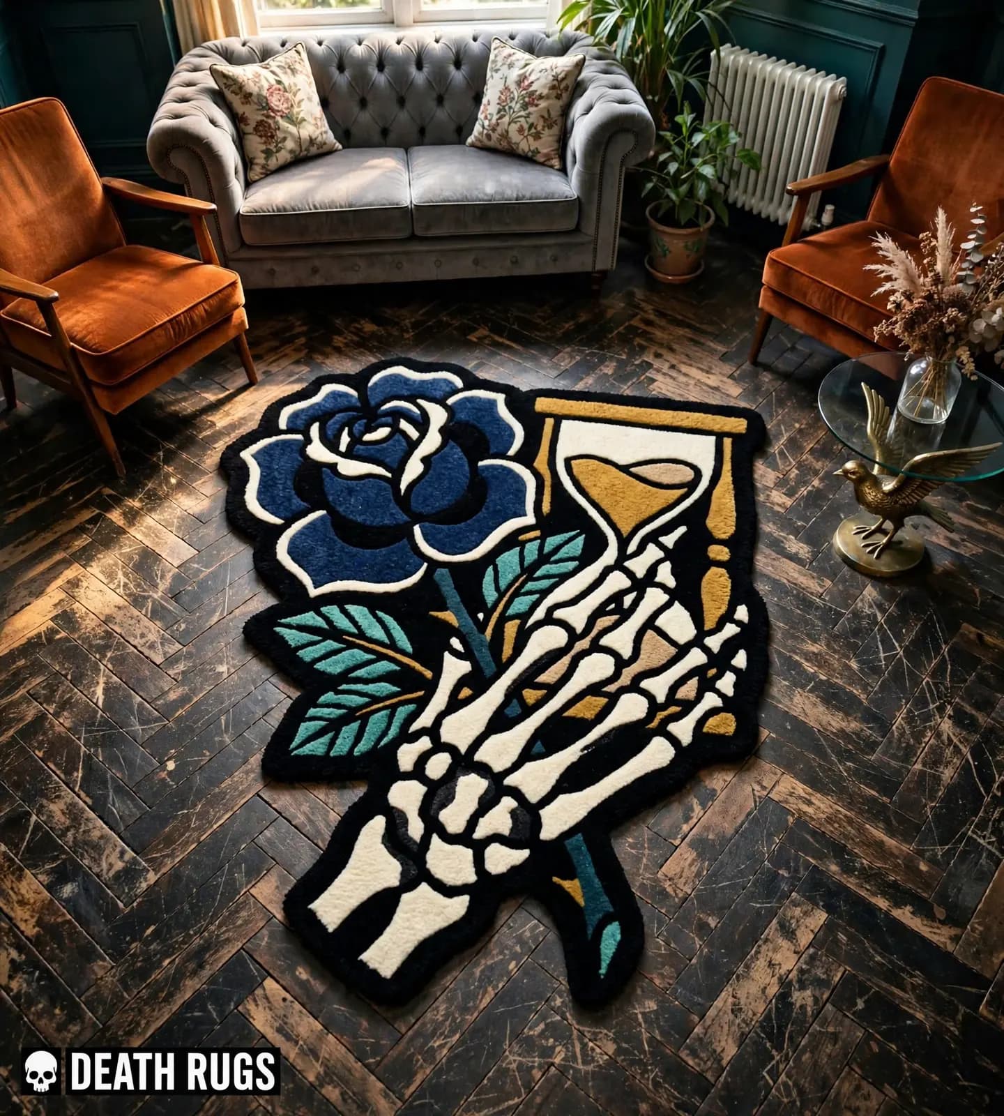 Skeleton Hand Navy Rose Rugs thumbnail 3