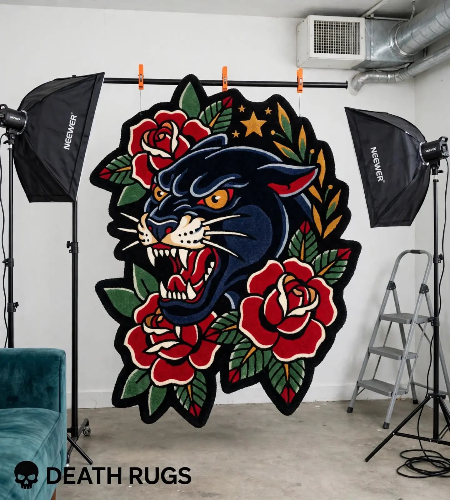 Midnight Panther Roses Rugs thumbnail 8