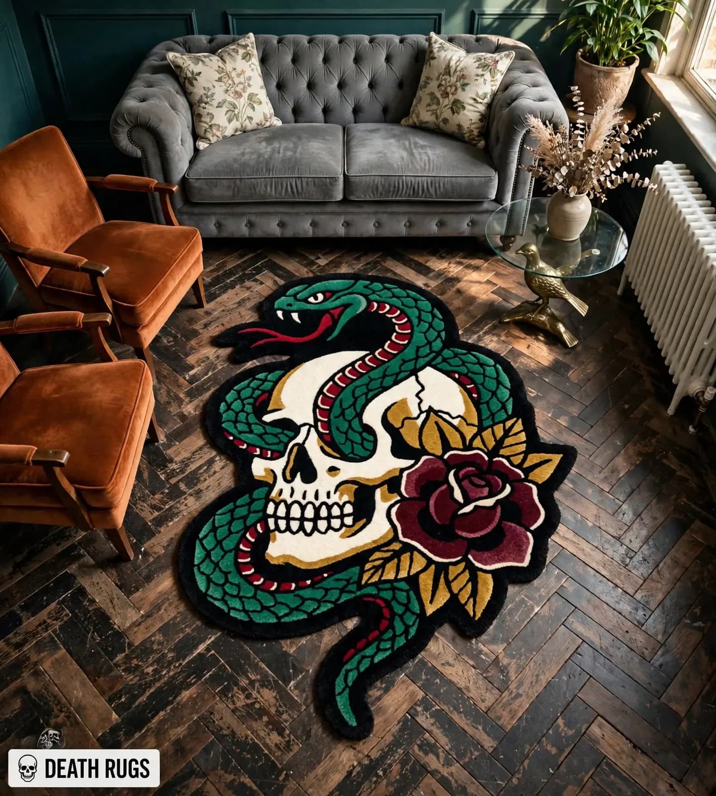 Serpent Skull & Rose Tufted Rug thumbnail 5