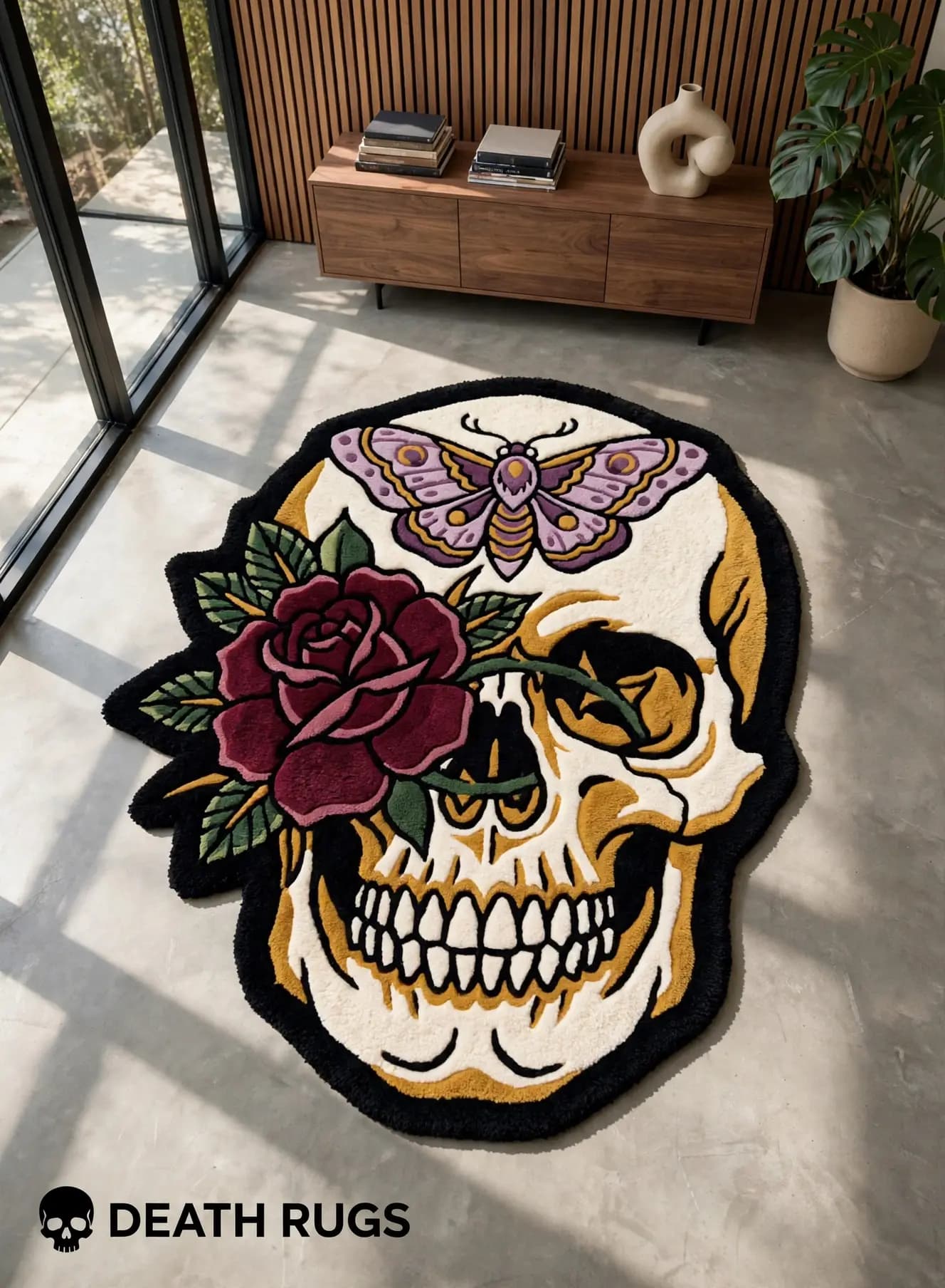 Skull, Moth & Crimson Rose Rugs alternate