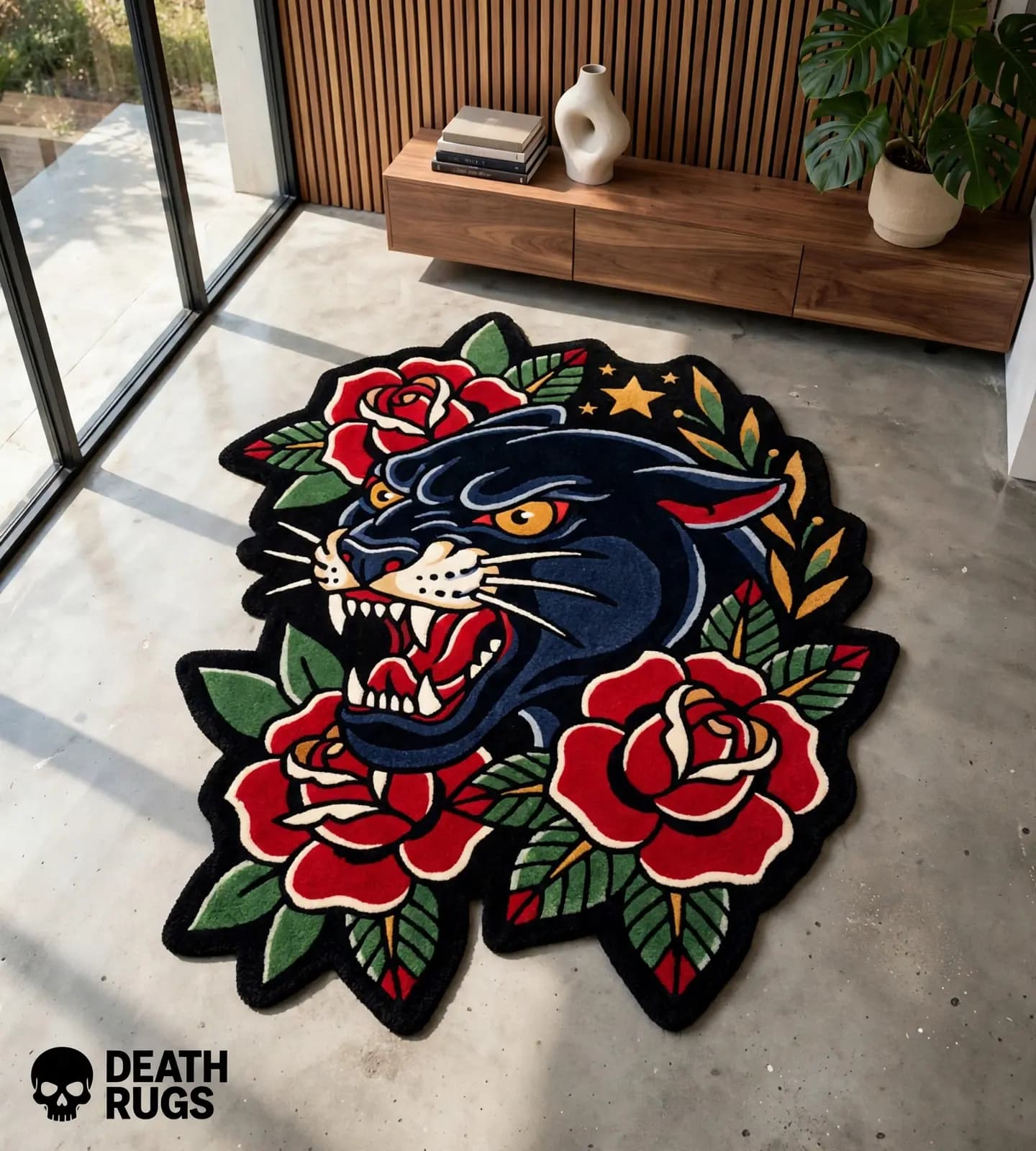 Midnight Panther Roses Rugs thumbnail 7