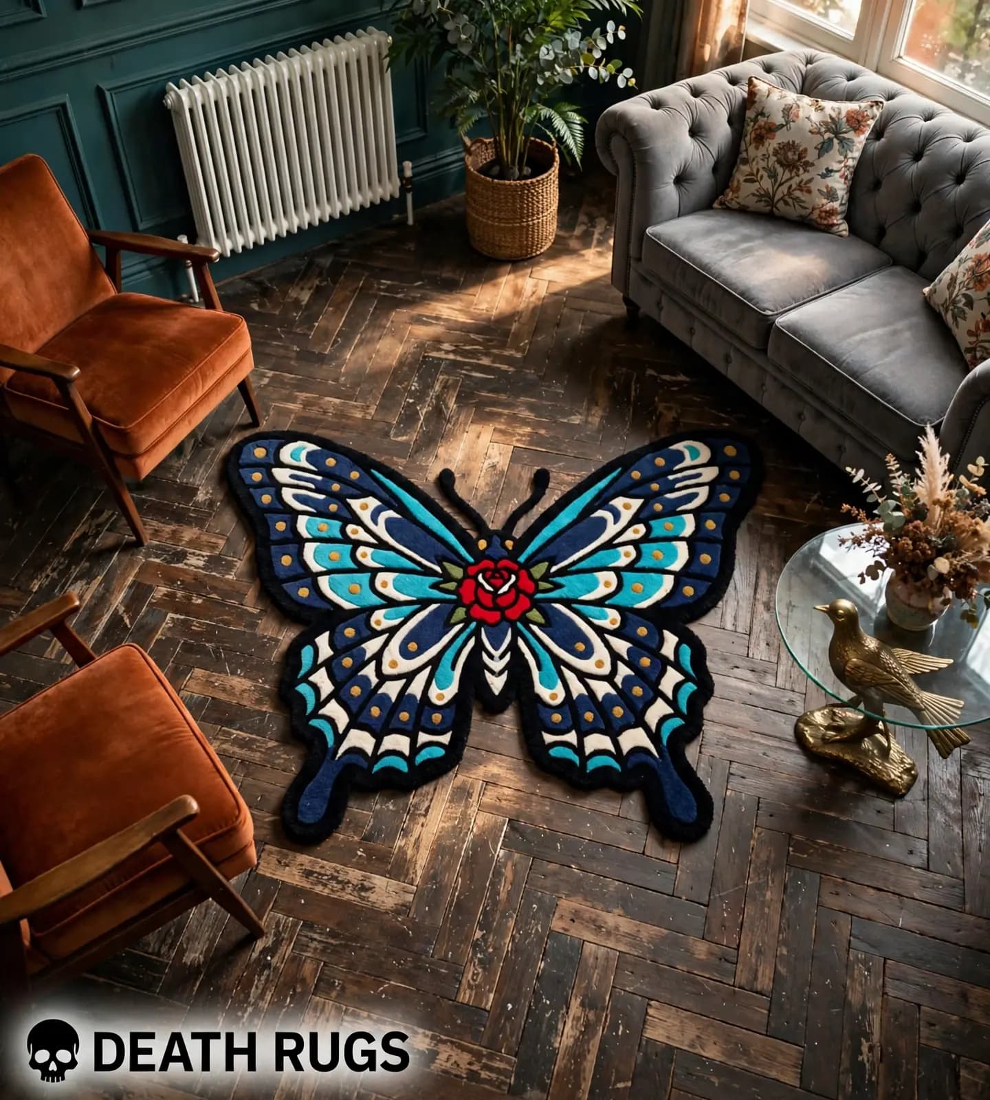 Rose Monarch Butterfly Rugs thumbnail 7