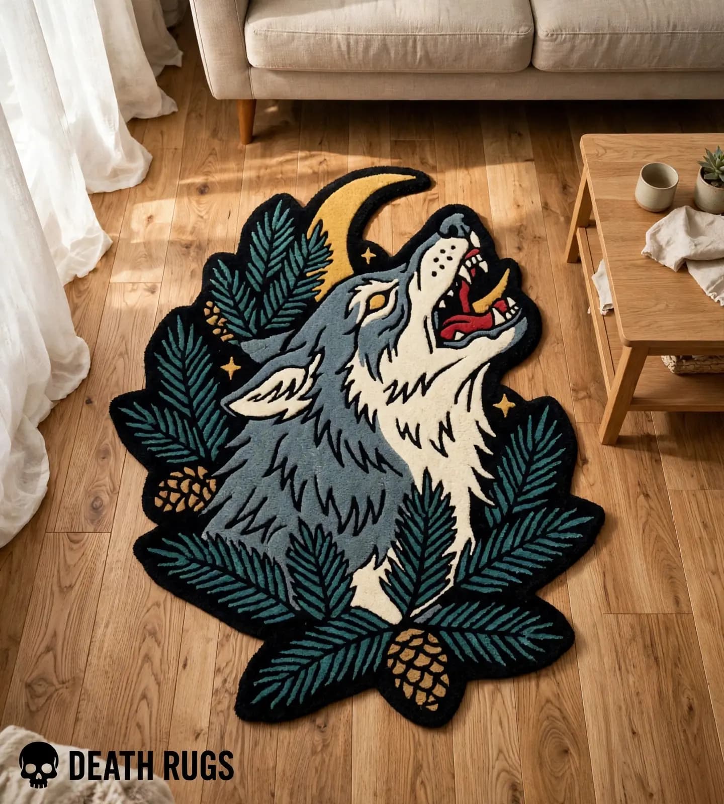 Moonlit Howling Wolf Rugs thumbnail 6