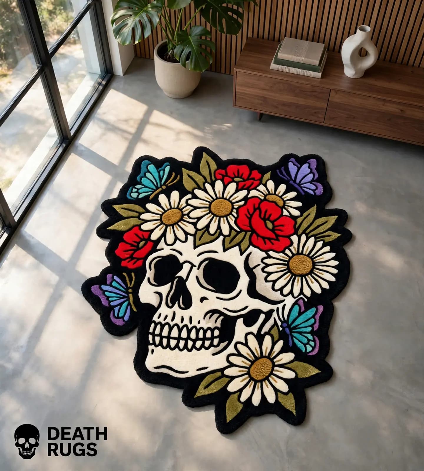 Floral Skull & Butterflies Rugs thumbnail 3