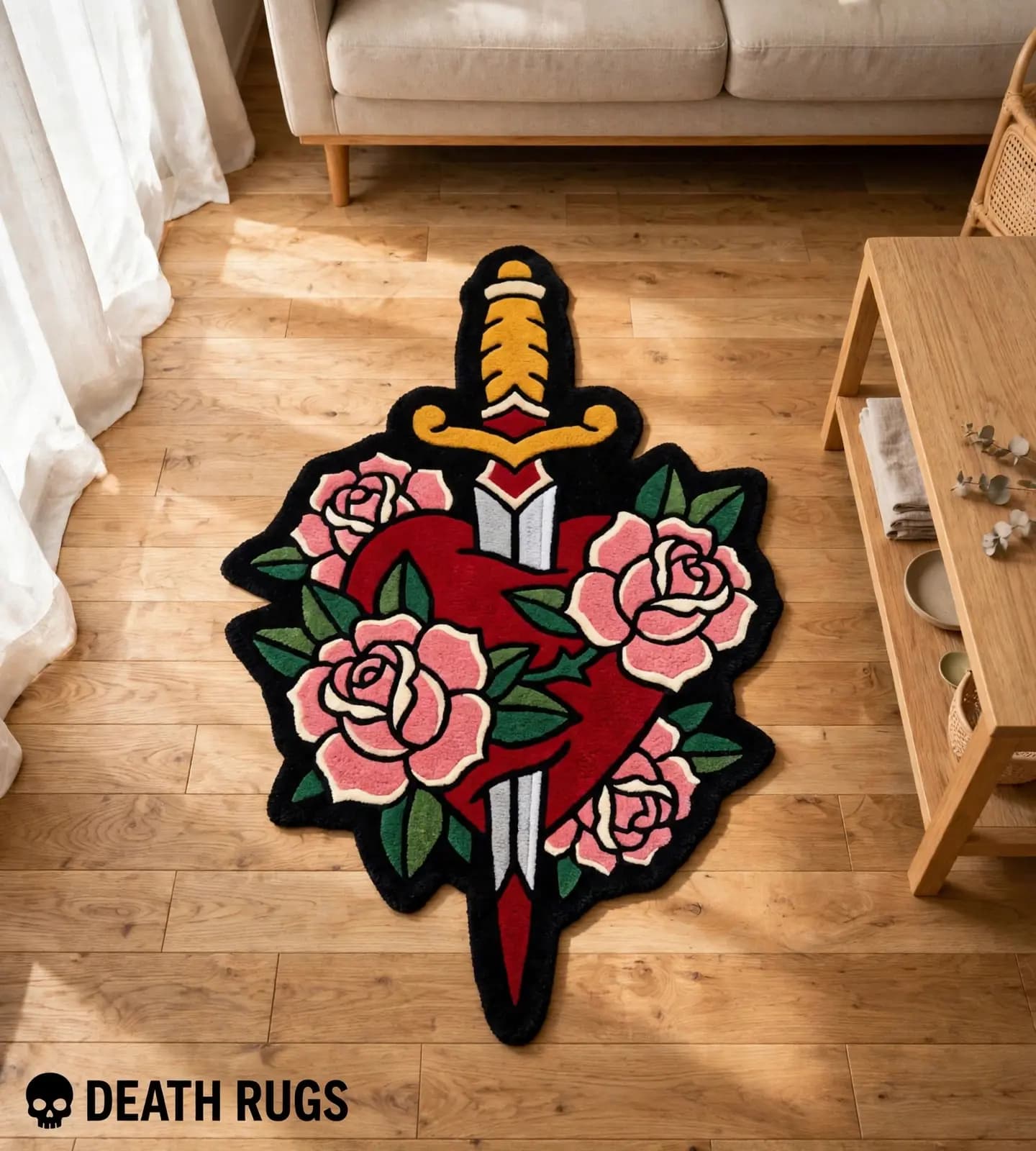 Dagger Heart & Roses Tufted Rug thumbnail 4