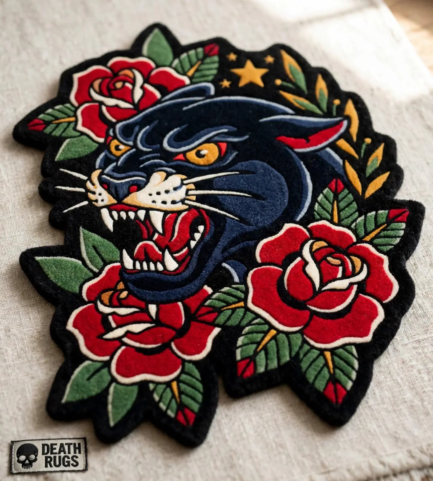Midnight Panther Roses Rugs alternate