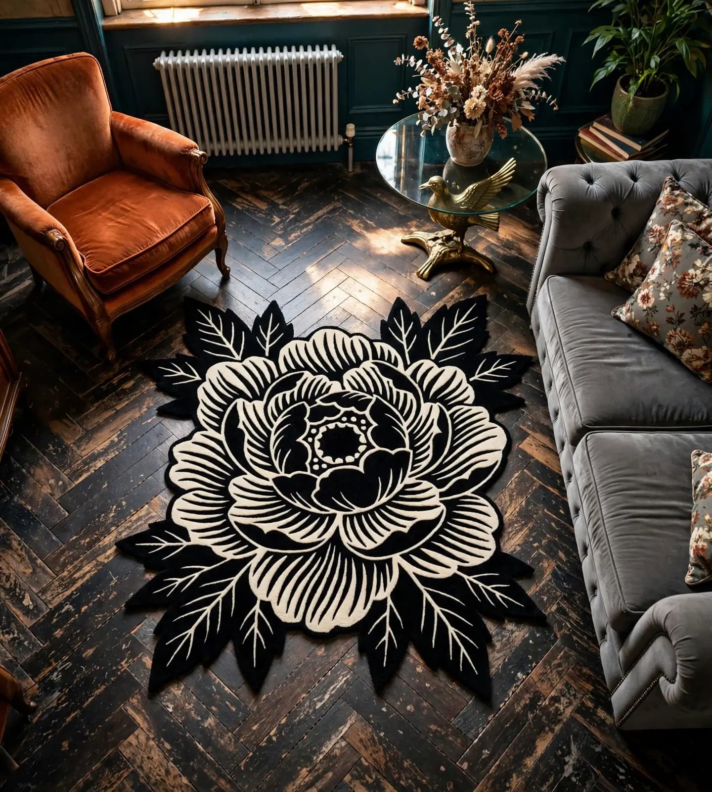 Noir Peony Bloom Rugs thumbnail 7