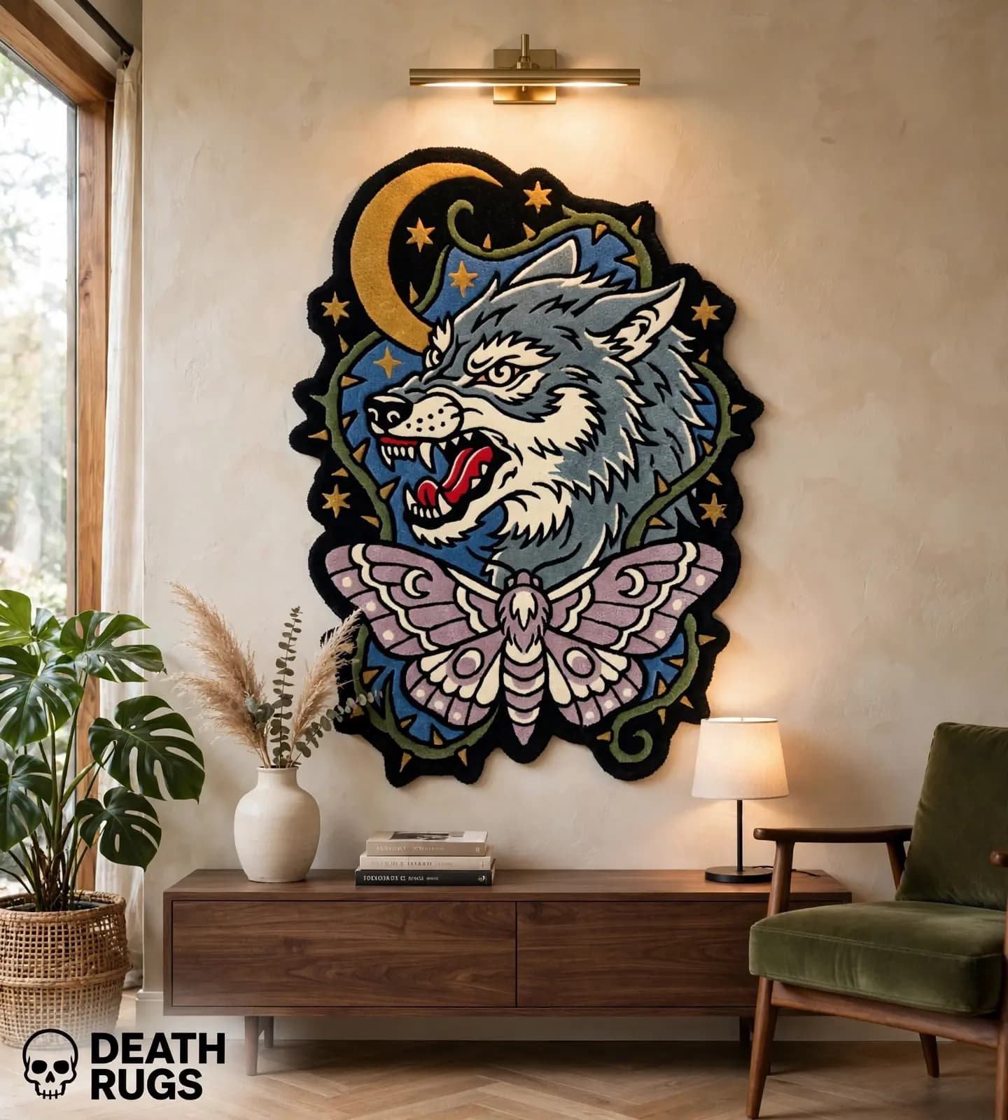 Moonlit Wolf and Moth Rugs thumbnail 3