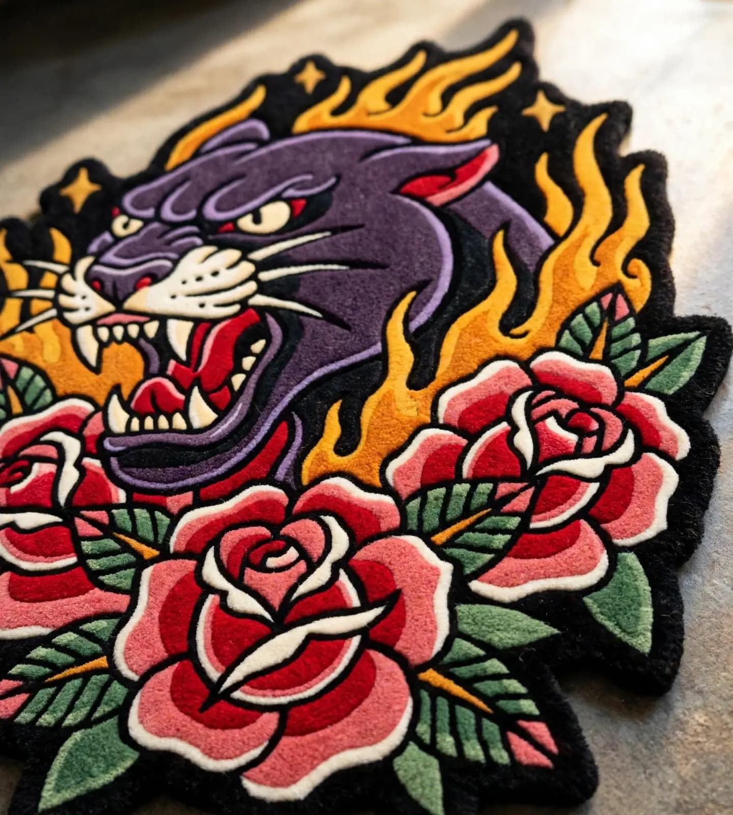 Flaming Panther Roses Rugs thumbnail 5