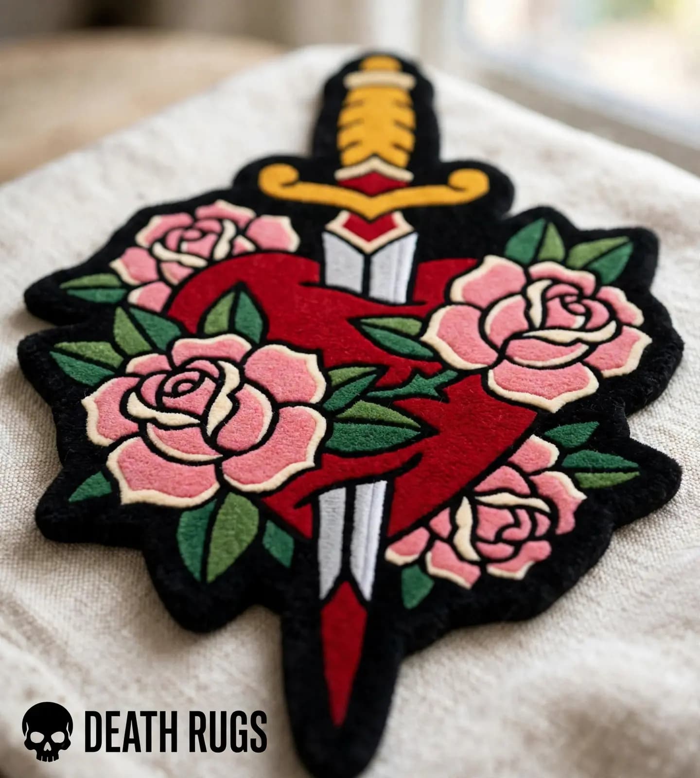 Dagger Heart & Roses Tufted Rug thumbnail 1